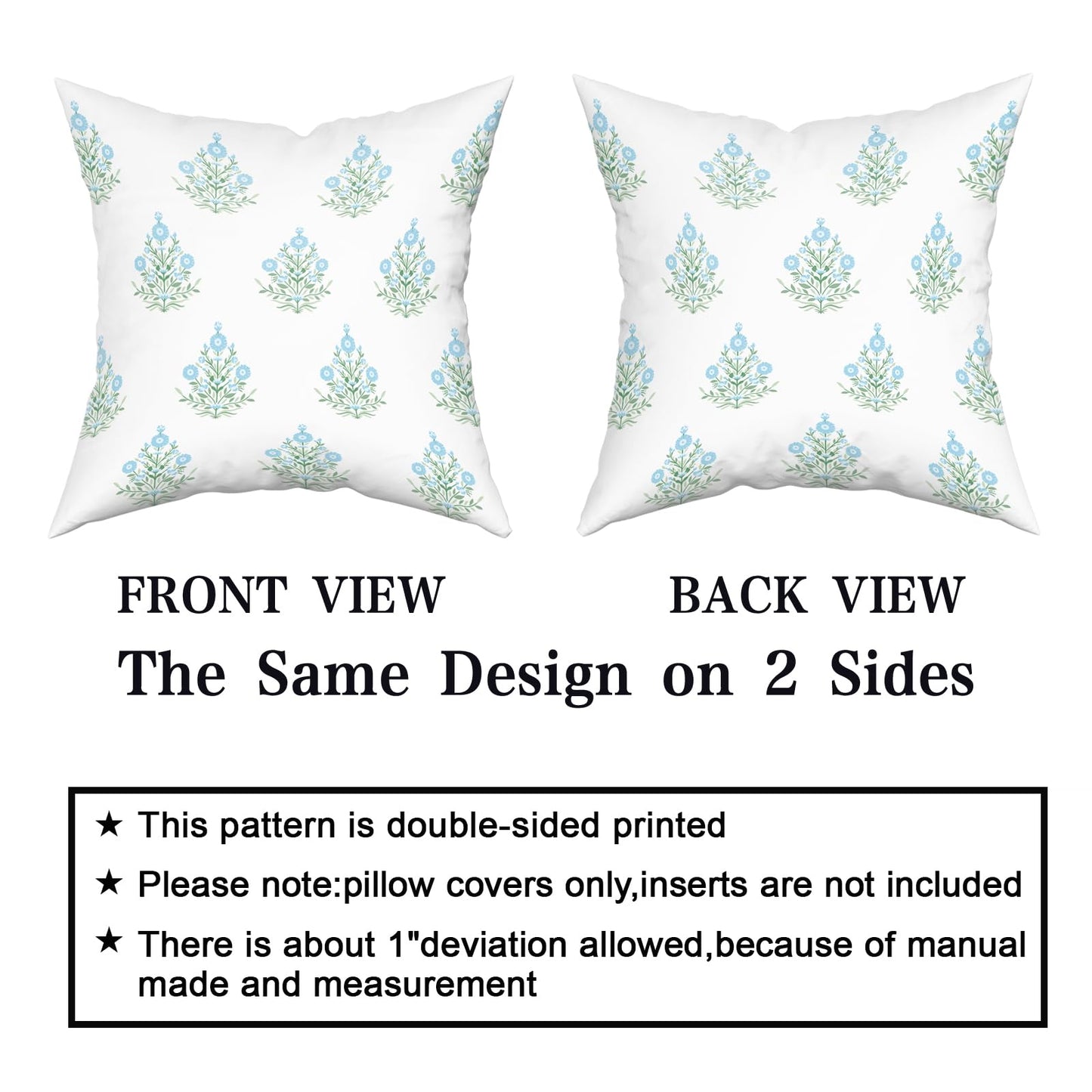 Giwawa Baby Blue Floral Pillow Covers 18x18 Inch Set of 2 Blue Green Flower Leaves Print Decorative Throw Pillow Cases Coastal Patio Farmhouse Decoration for Sofa Couch Bed