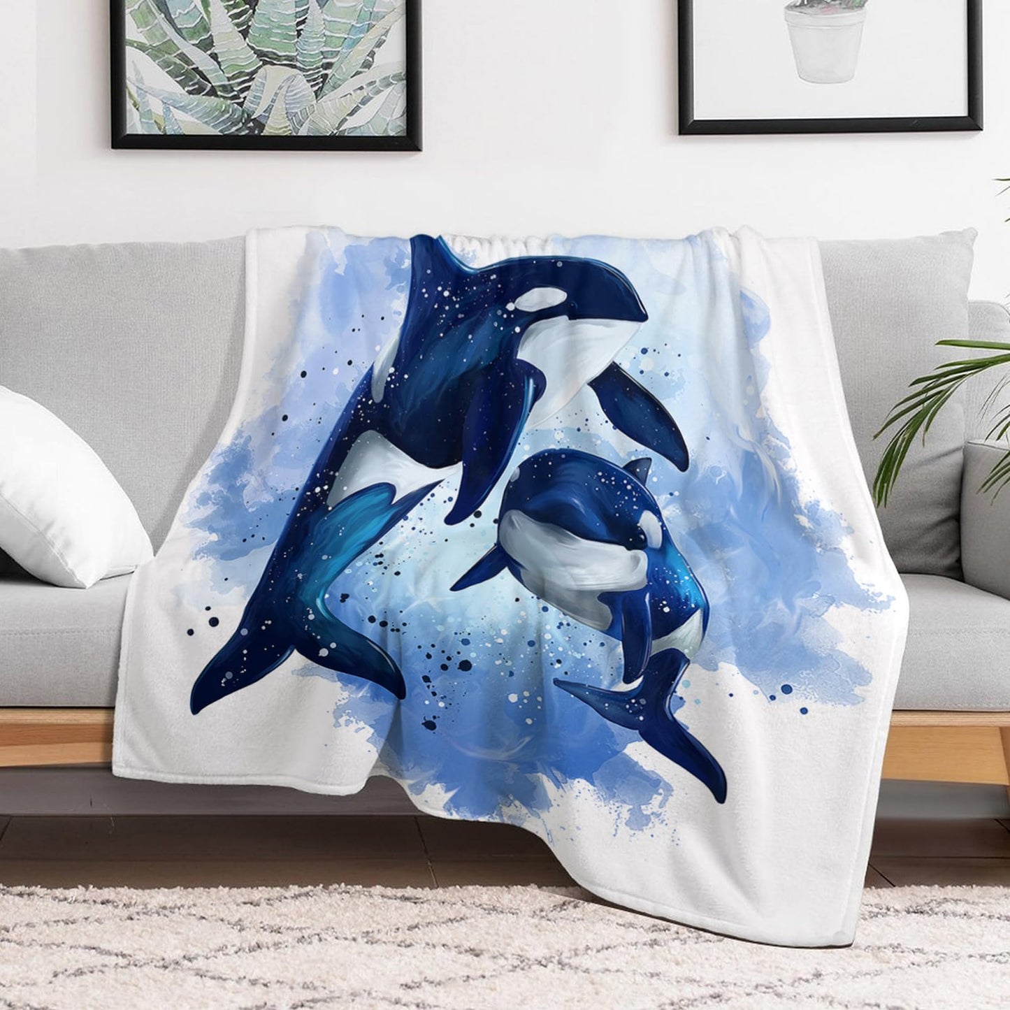 Throw Blanket 40x50 Inch,Ocean Blue Killer Whale Cozy Soft Lightweight Fuzzy Flannel Blanket 50x40 Inch Suitable for Couch Bed Sofa Living Room in All Seasons
