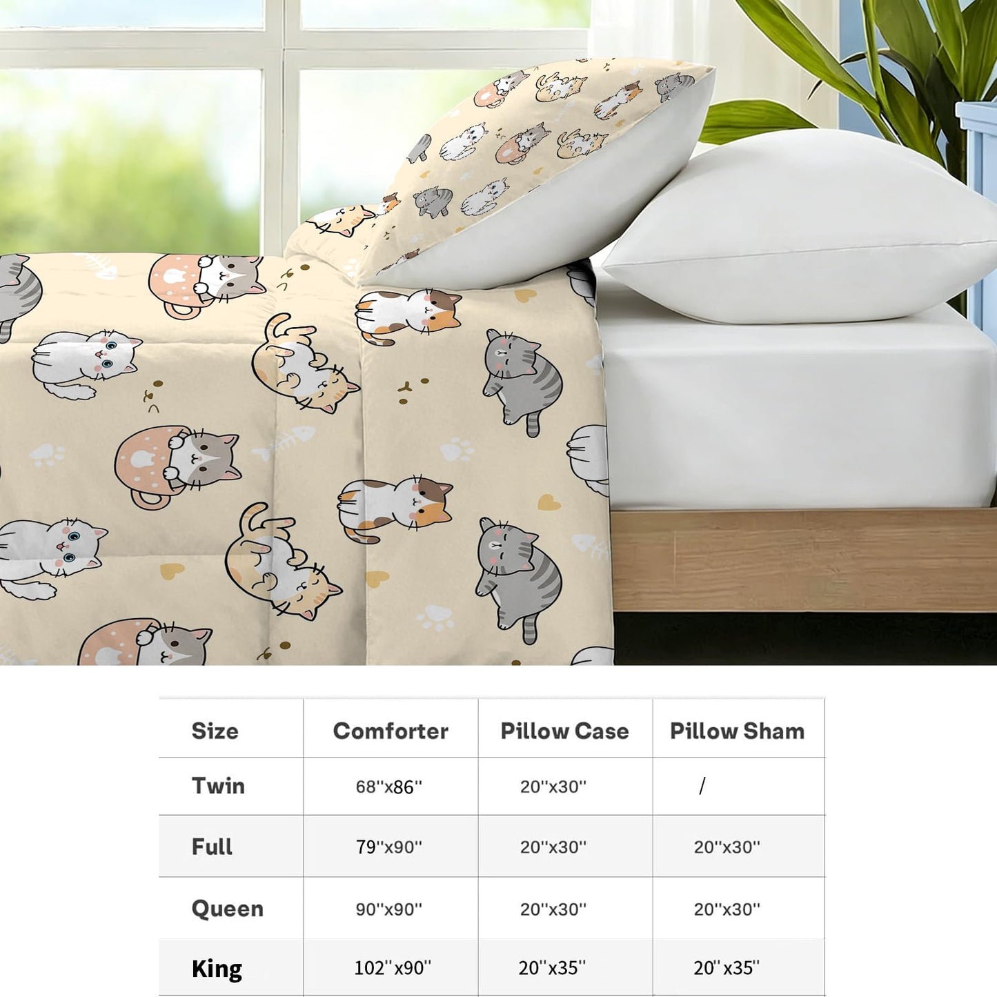 EDGZKO Cat Comforter Set Full Size Cartoon Cat Pattern Princess Bedding Set Soft Toddler Quilt Duvet Set Full Bed Set for Girls Kids Teens Adults Nursery 1 Comforter 2 Pillowcases