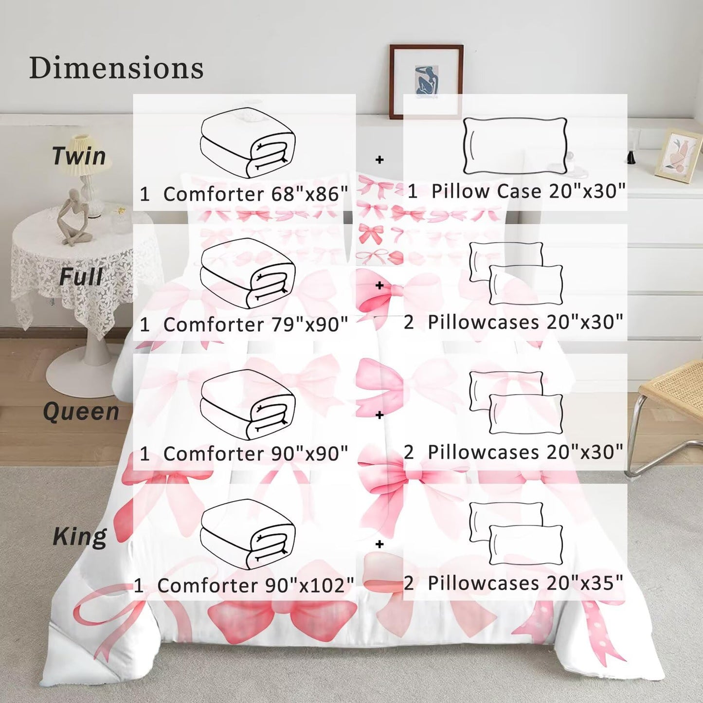 DJNEAR Pink and White Bow Comforter Set Twin Size Cute Girls Bedding Sets for Kids Women Adults Bedroom Kawaii Bowknot Quilt Room Decor 1 Comforter 1 Pillowcase