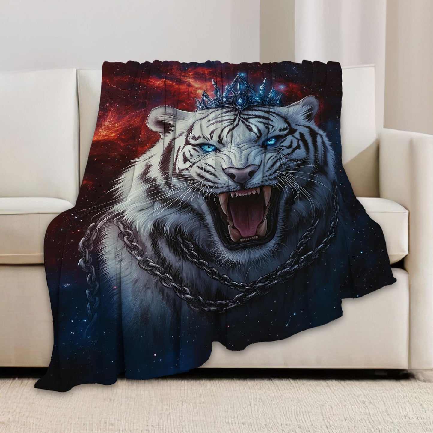 Tiger Blanket, Animal Throw Blanket, Tigers Gifts, Animals Blankets, White Tiger Stuff Fleece Flannel Plush for Women Men Boys Girls Lovers Adults Soft Bedding for Sofa Bed Office Home Decor 40"X50"