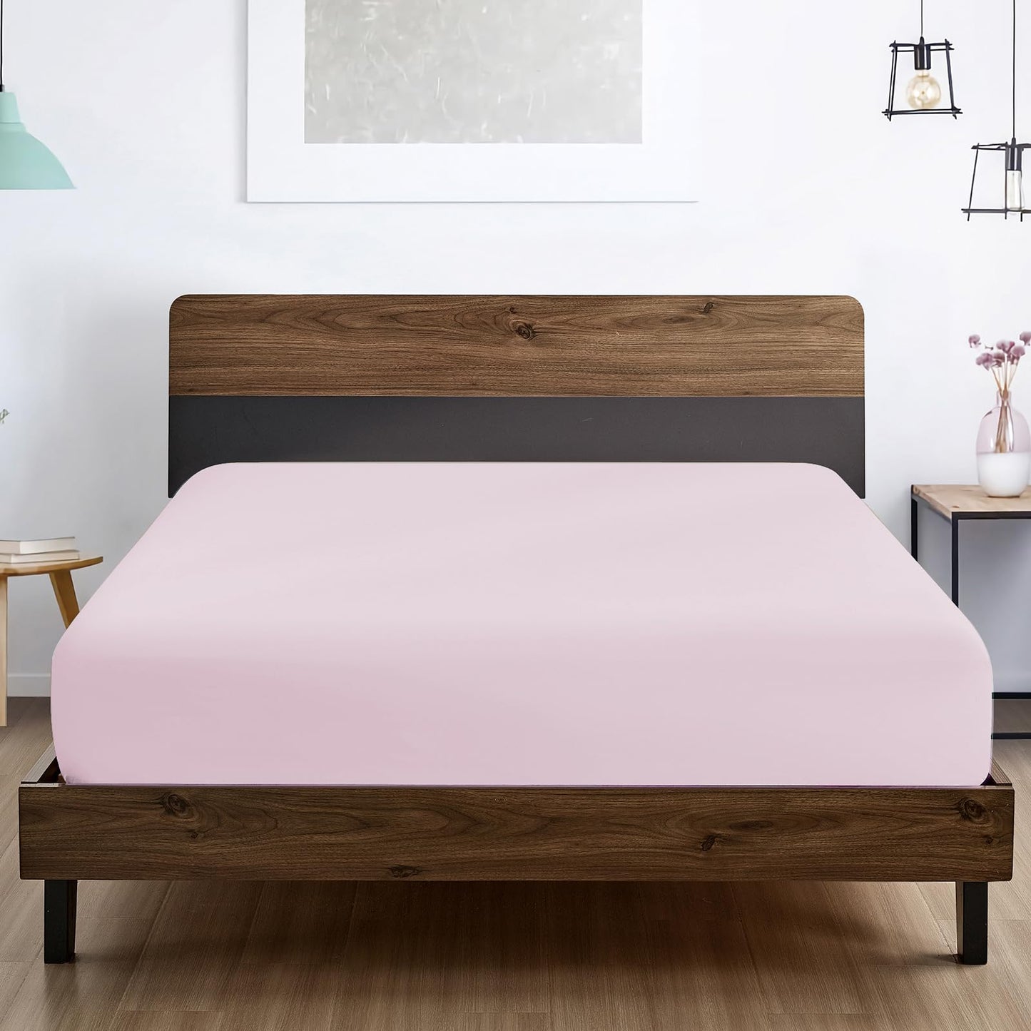 FreshCulture Queen Fitted Sheet - Hotel Quality, Ultra Soft & Breathable Brushed Microfiber, Deep Pocket, Cooling Fitted Sheets for Queen Size Bed (Light Pink)