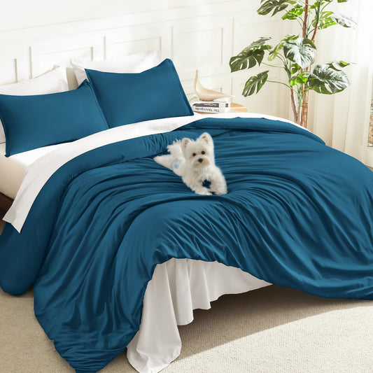 Litanika Teal Comforter King Size, 3 Pieces Turquoise Lightweight Solid Bedding Comforter Set, All Season Fluffy Bed Set (104x90In Comforter & 2 Pillowcases)
