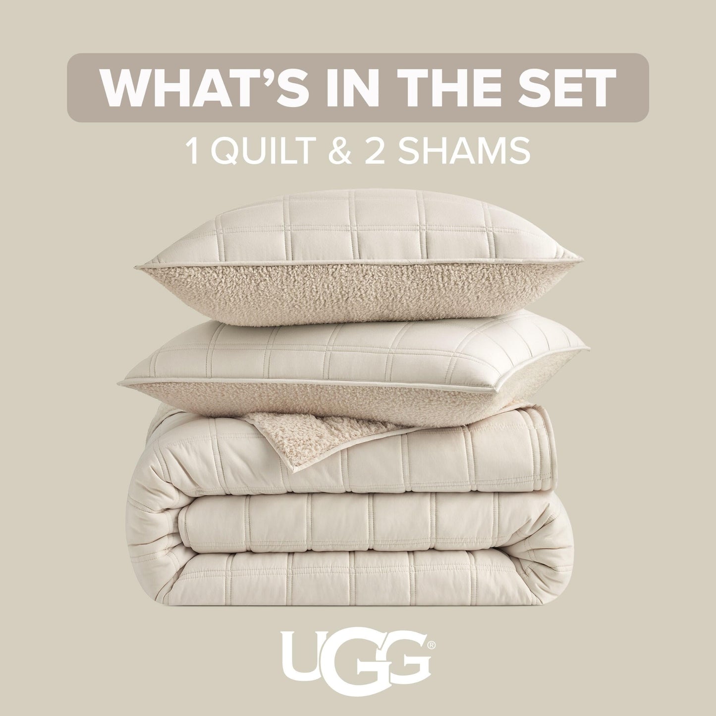 UGG Full/Queen Quilt Set with 2 Pillow Shams – 3 Piece Lightweight All-Season Bedspread, Ultra-Soft Fluffy Reversible Quilt Set for Apartment, Home & Modern Bedroom Decor, Cream (Gizelle)