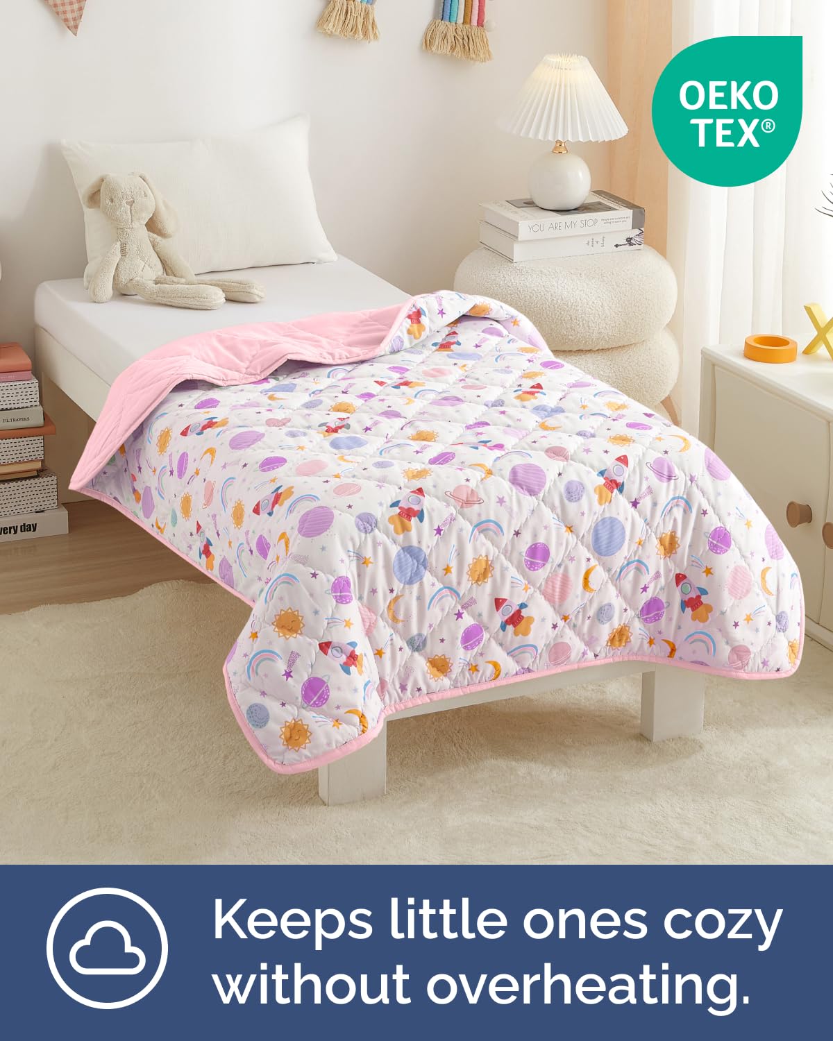 Space Girl Toddler Comforter - Down Alternative Toddler Microfiber Comforter - Lightweight & Warm Baby Quilt Blanket - Soft & Breathable - Kids Duvet Insert Crib & Stroller - Machine Washable - 39x47