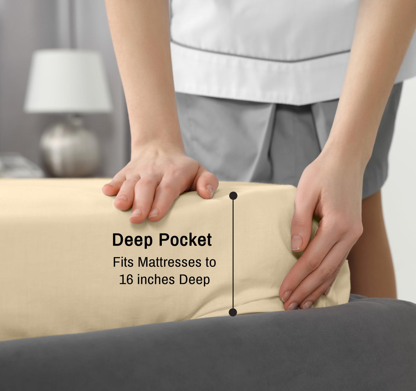 RUVANTI 100% Cotton Percale Sheets King Size – Crisp Cooling Bed Sheets for Hot Sleepers, Deep Pocket 16”, Soft Breathable & Durable Hotel-Style 4 Piece Set, Beige