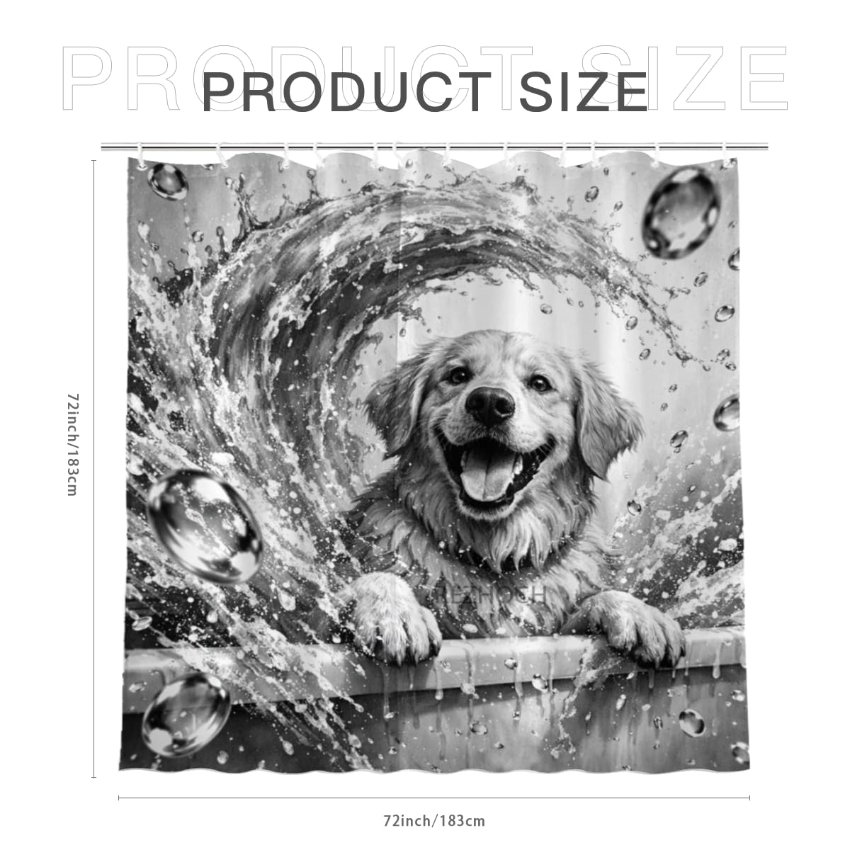 REZHOCH Black and White Dog Shower Curtain 72x72 Inch Happy Golden Retriever Splashing Water Wave Bathroom Decor,Fun Cute Animal Waterproof Fabric Modern Farmhouse Bath Set with Hooks