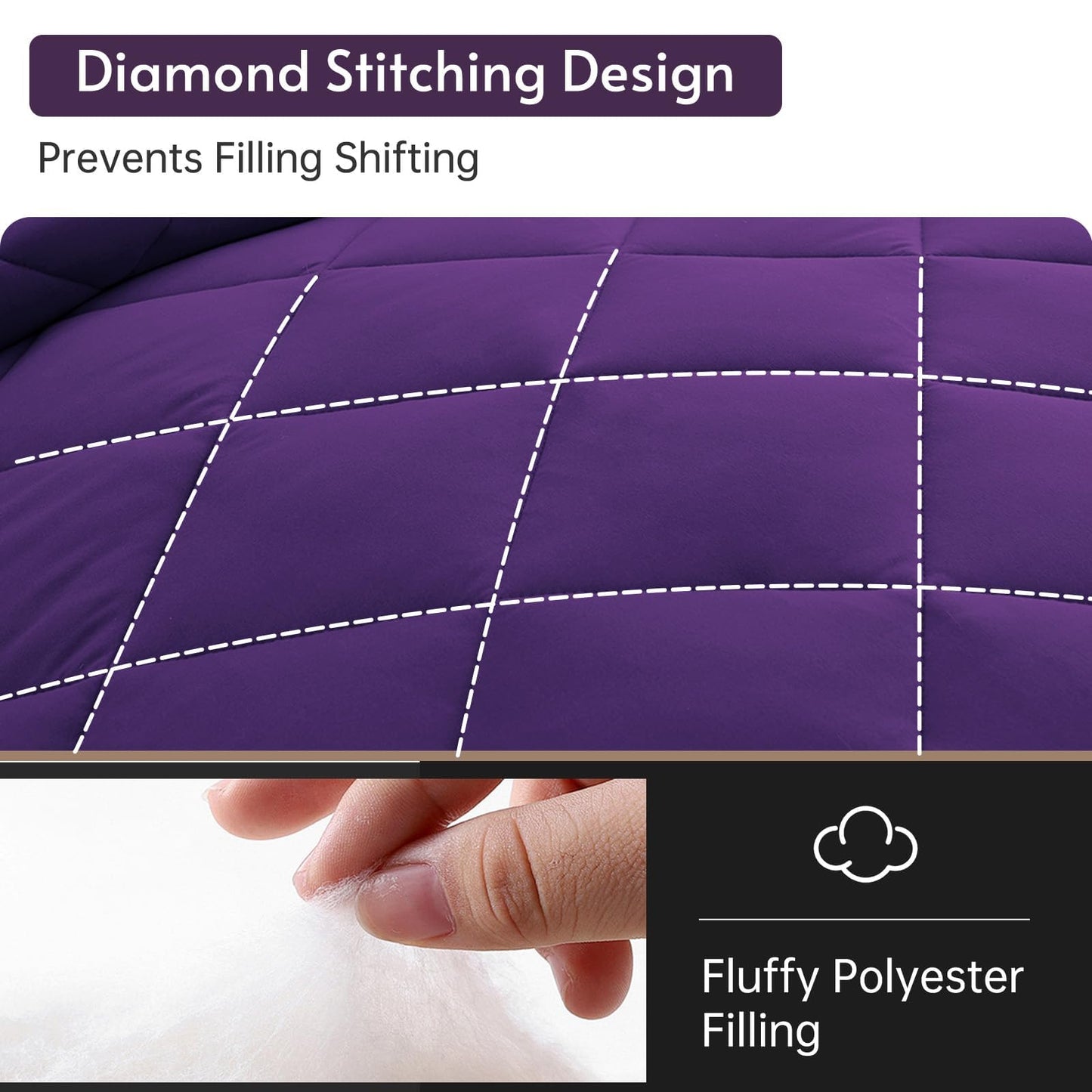 MUXHOMO 7 Pieces California King Comforter Set, Reversible Bed in a Bag Cal King Size, All Season Bedding Set with Comforter, Flat Sheet, Fitted Sheet, Pillowcases & Shams, Purple & Lavender