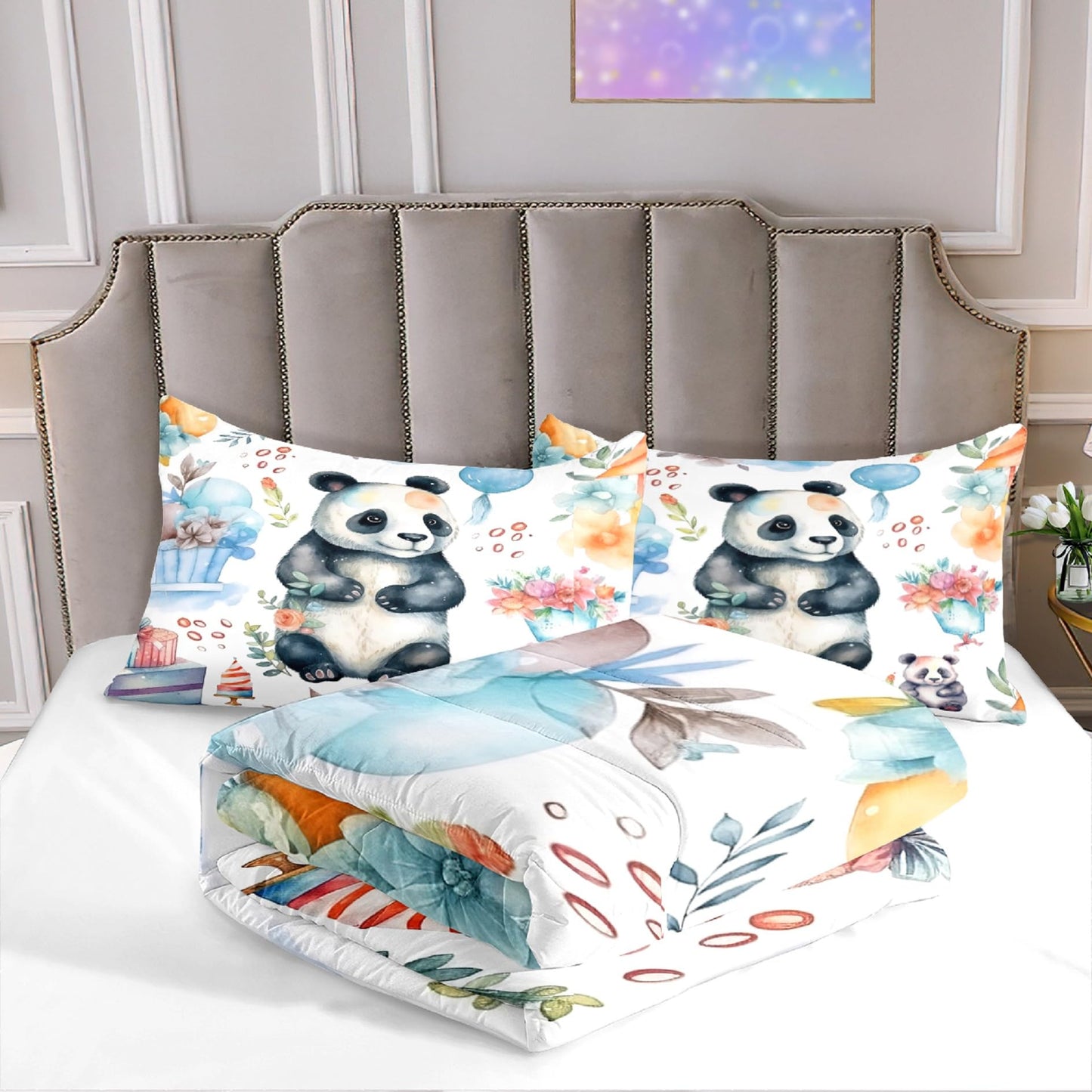 Jiospet Panda Comforter Set Full Size - Panda Bedding for Boys Girls Cute Panda Set Cartoon Pandas Print Comfort Full Bedding Set for Kids Teens, 1 Comforter+2 Pillowcases