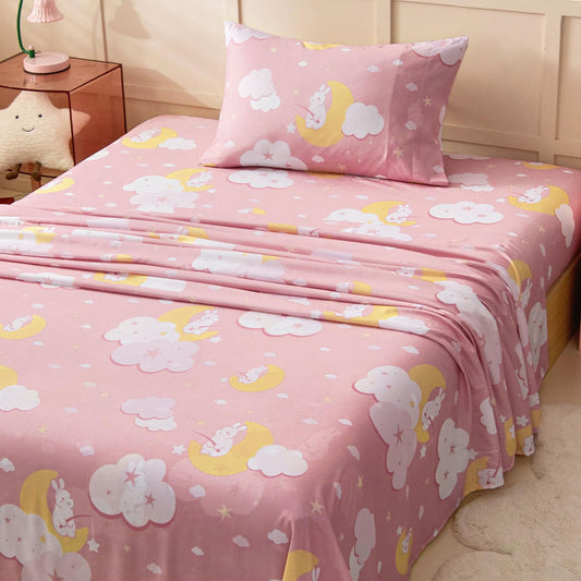 Swiftify Twin Sheet Set for Kids Girls, 3-Piece Bed Sheet Set for Toddler, Soft Brushed Microfiber Bedding, Deep Pocket, Wrinkle & Fade Resistant, Pink Bunny