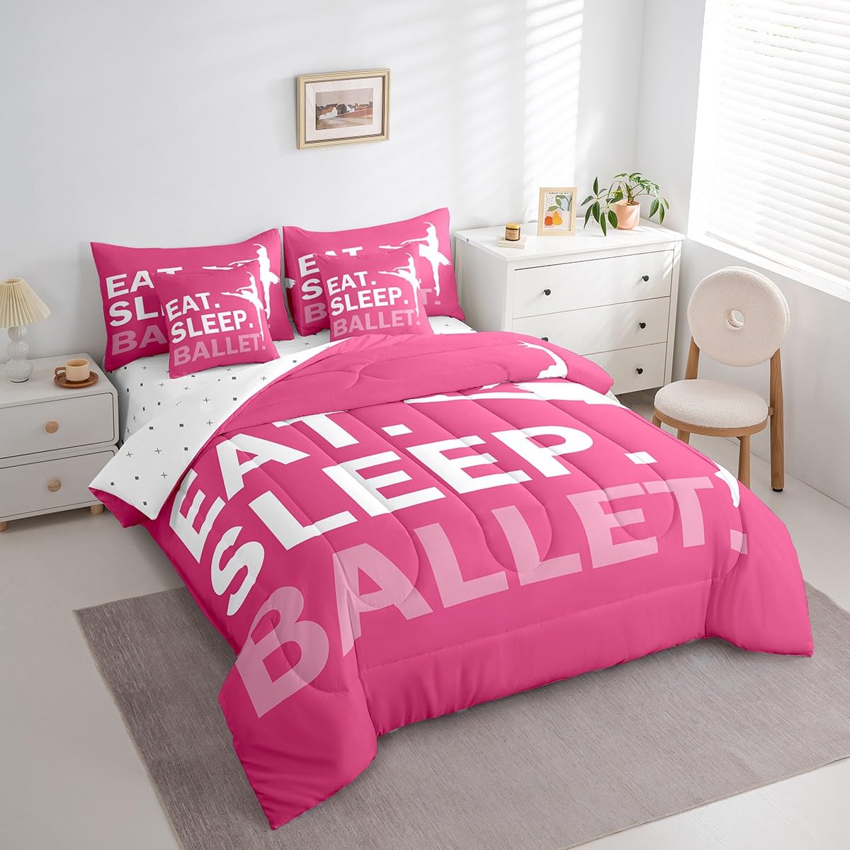 Feelyou Girls Ballet Comforter Set 7 Piece Twin Size Dallet Dancer Bedding Set for Kids Women Ballerina Decor Bed in A Bag Pink Bed in a Bag Boys Bed Set with Sheets, Pillowcases, Pillow Covers