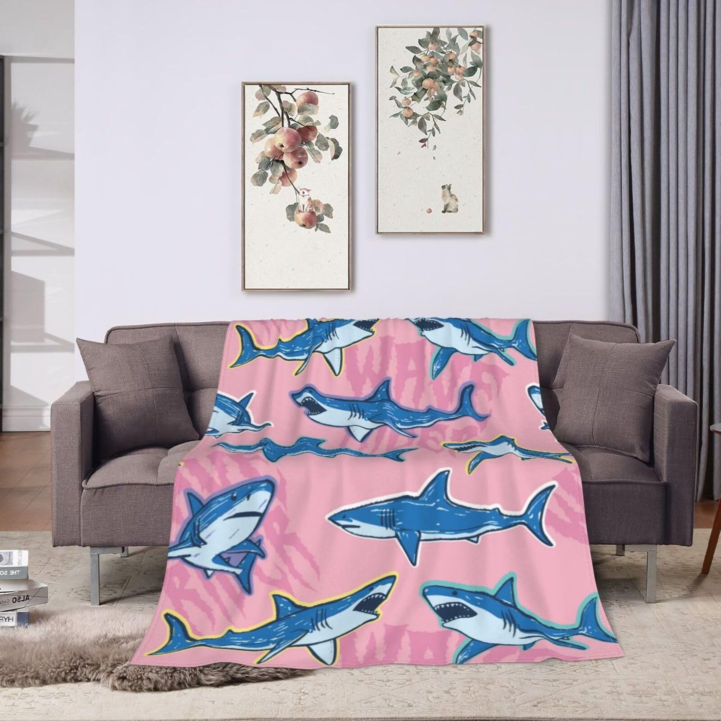 Cartoon Shark Blanket Soft Lightweight Throw Blankets Cozy Flannel Bed Throws for Sofa Couch Travel Home Room Bedroom Decor Gifts for Boys Girls Kids Adults 60"x50"