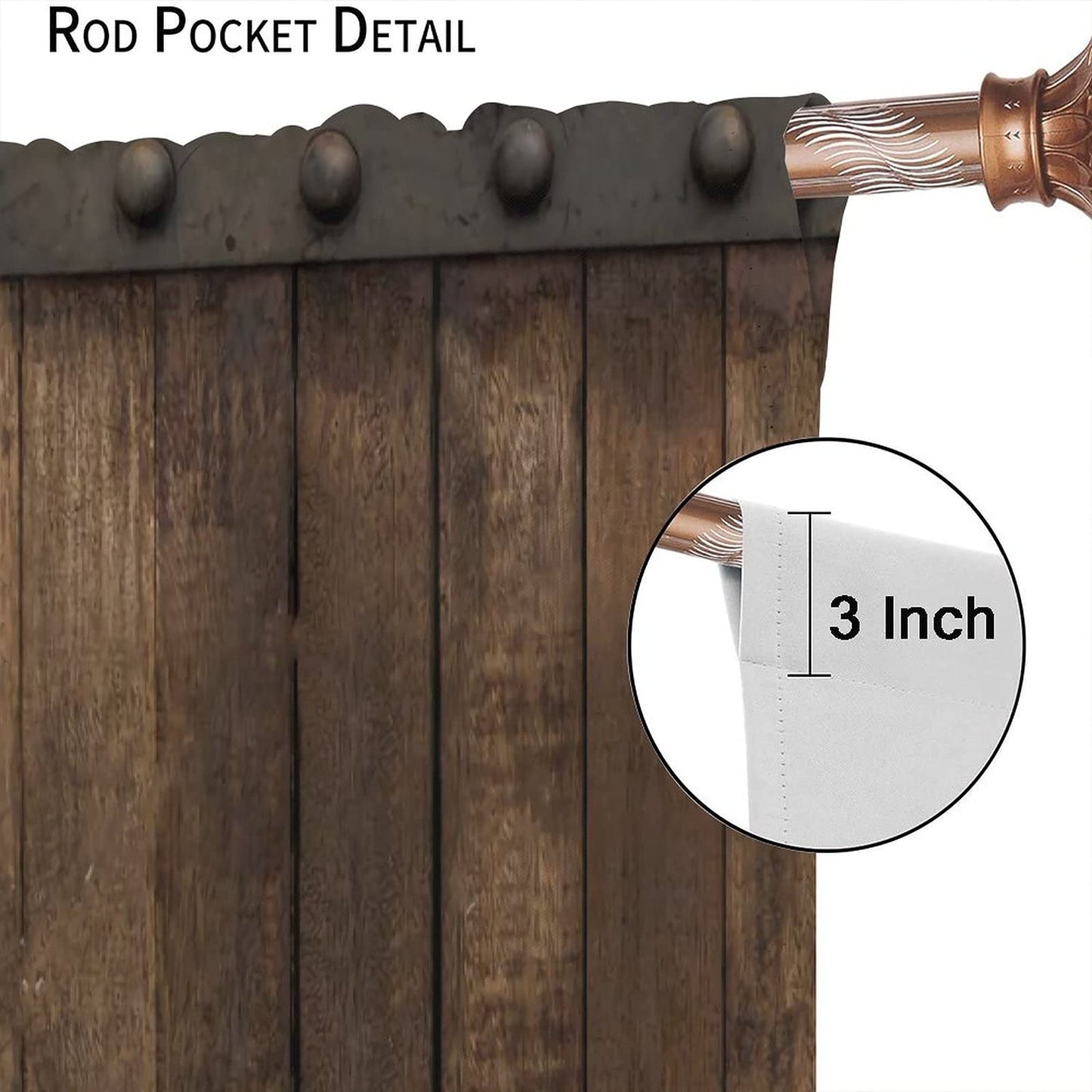 Rustic Wooden Barn Door Curtains Pocket Curtains Timber Wood Brown and Old Metal Panels Texture Thermal Insulated 42x63inch(107x160cm)