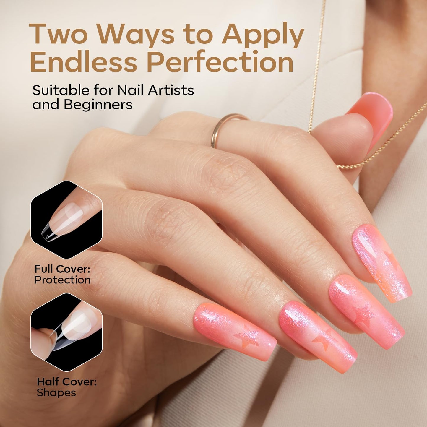 modelones Medium Square Gel Nail Tips, 360pcs Pre-etched Clear Fake Nails Press On Full Cover Half Matte 15 Sizes Acrylic Gel Tips for Extension Salon