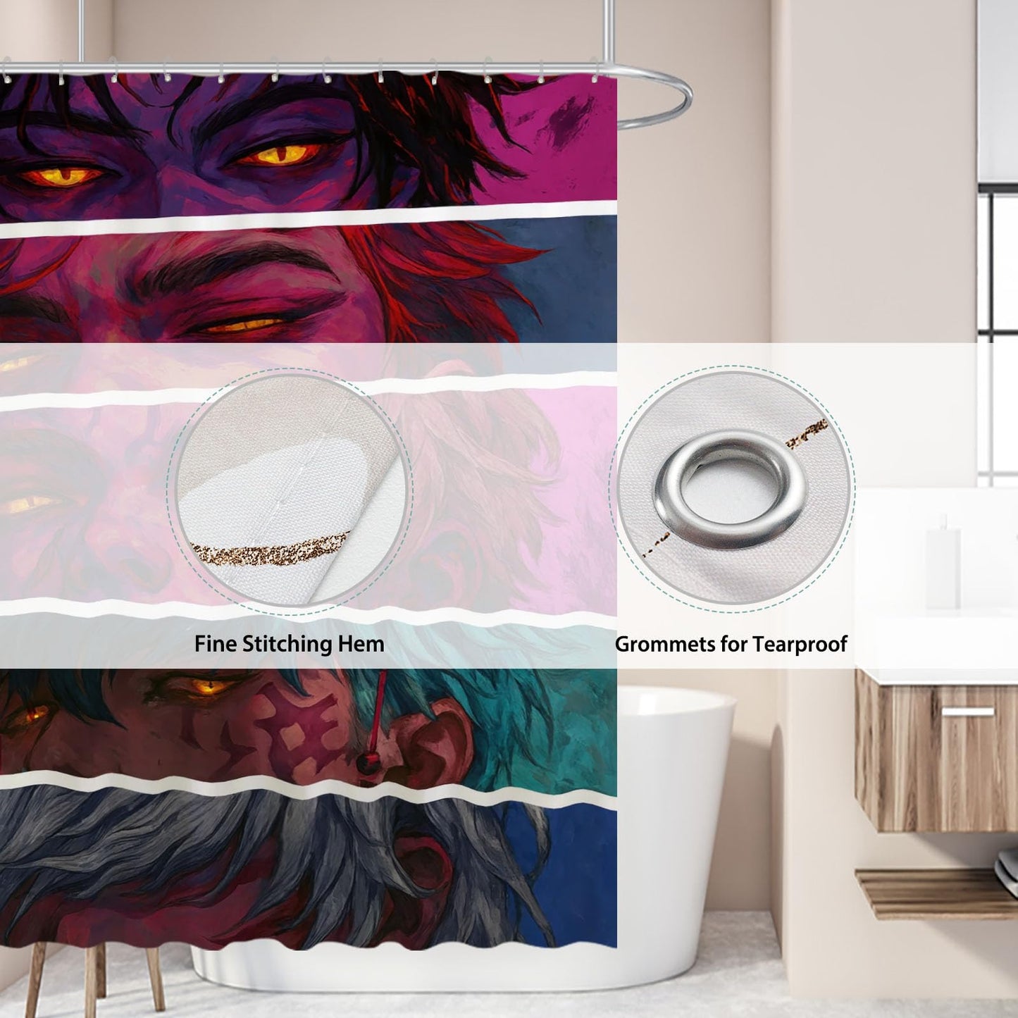 Funnytree 72"X72" Fiery Soul Vision Shower Curtain Crimson Hair Motion Bathroom Decor Waterproof Fabric Durable Easy Care Washable(Hooks Not Included)