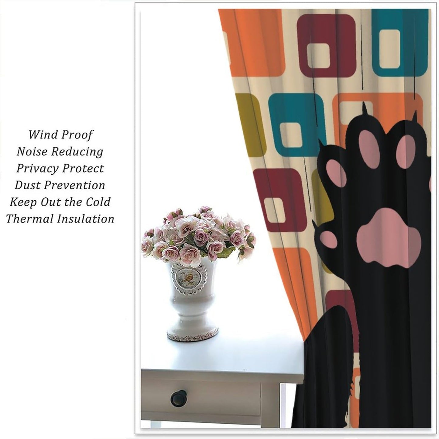 XBDDZSW Funny Cat Cute Cartoon Kids Curtains Modern Retro Boho Minimalism Abstract Geometric Background Kids Bedroom Living Room Decorative Blackout Curtains W42 * L45inch