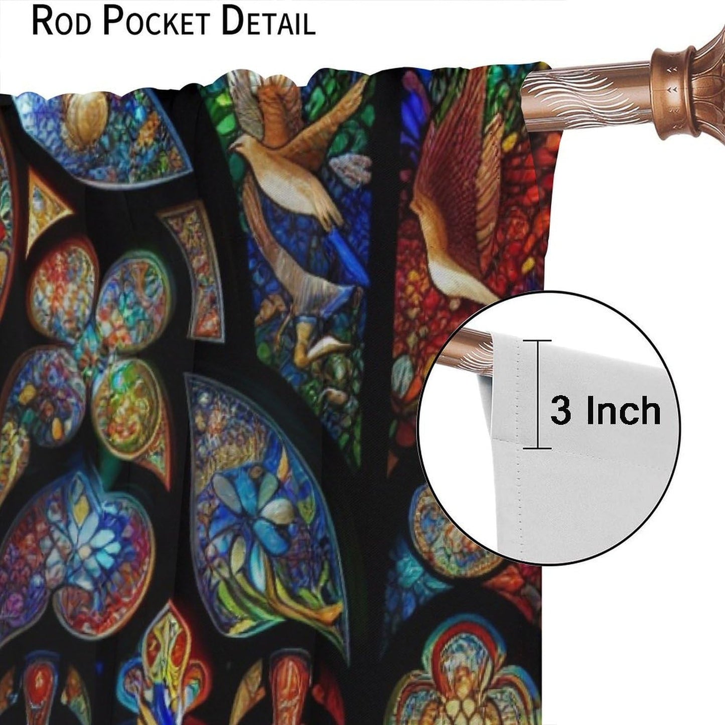 FengMingRui Fantasy Stained Glass Curtains Dream Forest Bird Geometric Patchwork Abstract Window Treatments for Kids Boys Girls Bedroom Living Room Window Drapes 42" W X 45" L