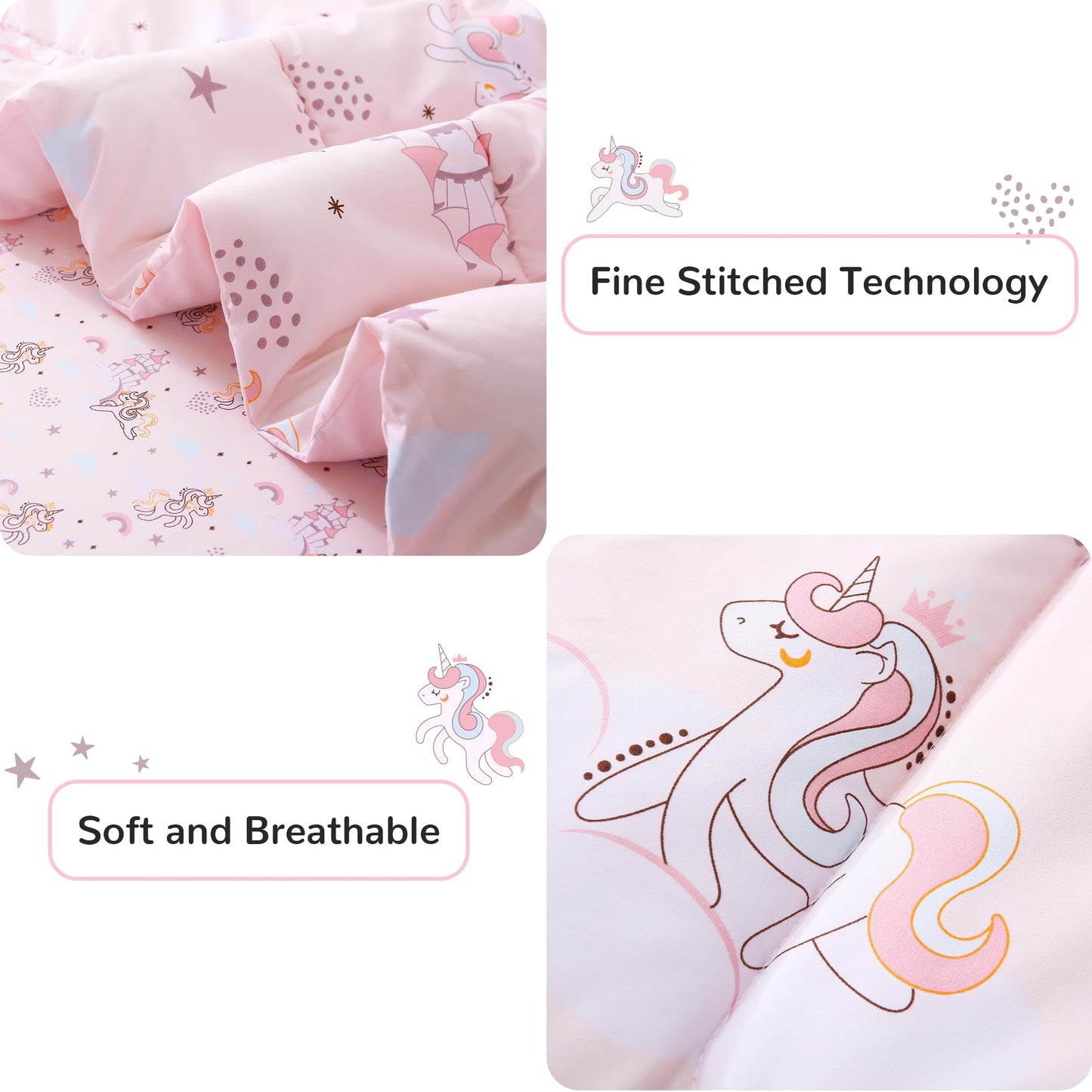 Viviland Kids Twin Bedding Sets for Girls, Soft Twin Comforter Set with Sheets, 5 Pieces Microfiber Bed in a Bag, Pink Unicorn