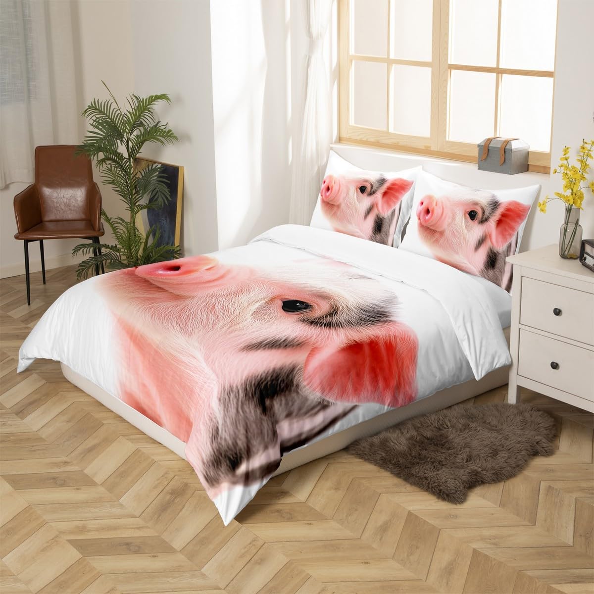Erosebridal Pig Duvet Cover Cute Pig Bedding Set Full Size Zoo Quilt Cover Happy Farm Animal Comforter Cover with Zipper Closure for Kids Boys Girls Teens 1 Duvet Cover with 2 Pillow Cases