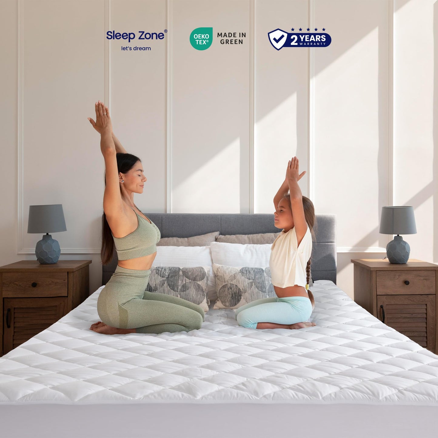 SLEEP ZONE Twin XL Mattress Pad, Breathable and Noiseless Mattress Cover, Quilted Fitted Mattress Protector with Deep Pocket, Machine Washable Mattress Topper (White, Twin XL)