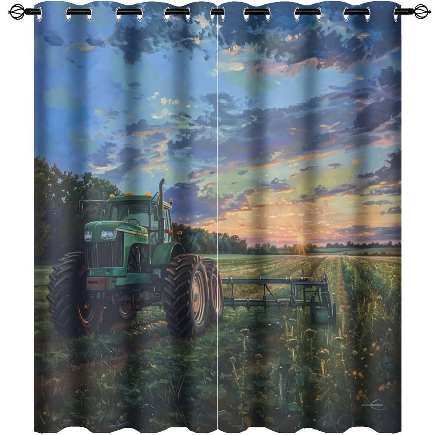 HDESDIS Tractor Rustic Field Curtains for Bedroom, Farmhouse Sunset Sky Grommet Blackout Curtains Thermal Insulated Window Drapes for Living Room, 21W x 45L, 2 Panels