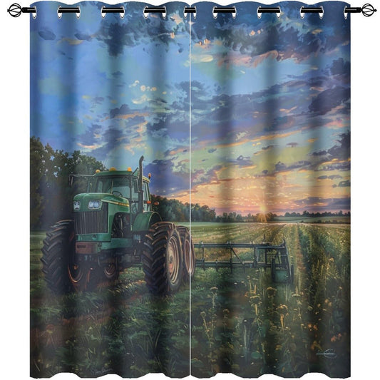 HDESDIS Tractor Rustic Field Curtains for Bedroom, Farmhouse Sunset Sky Grommet Blackout Curtains Thermal Insulated Window Drapes for Living Room, 21W x 45L, 2 Panels