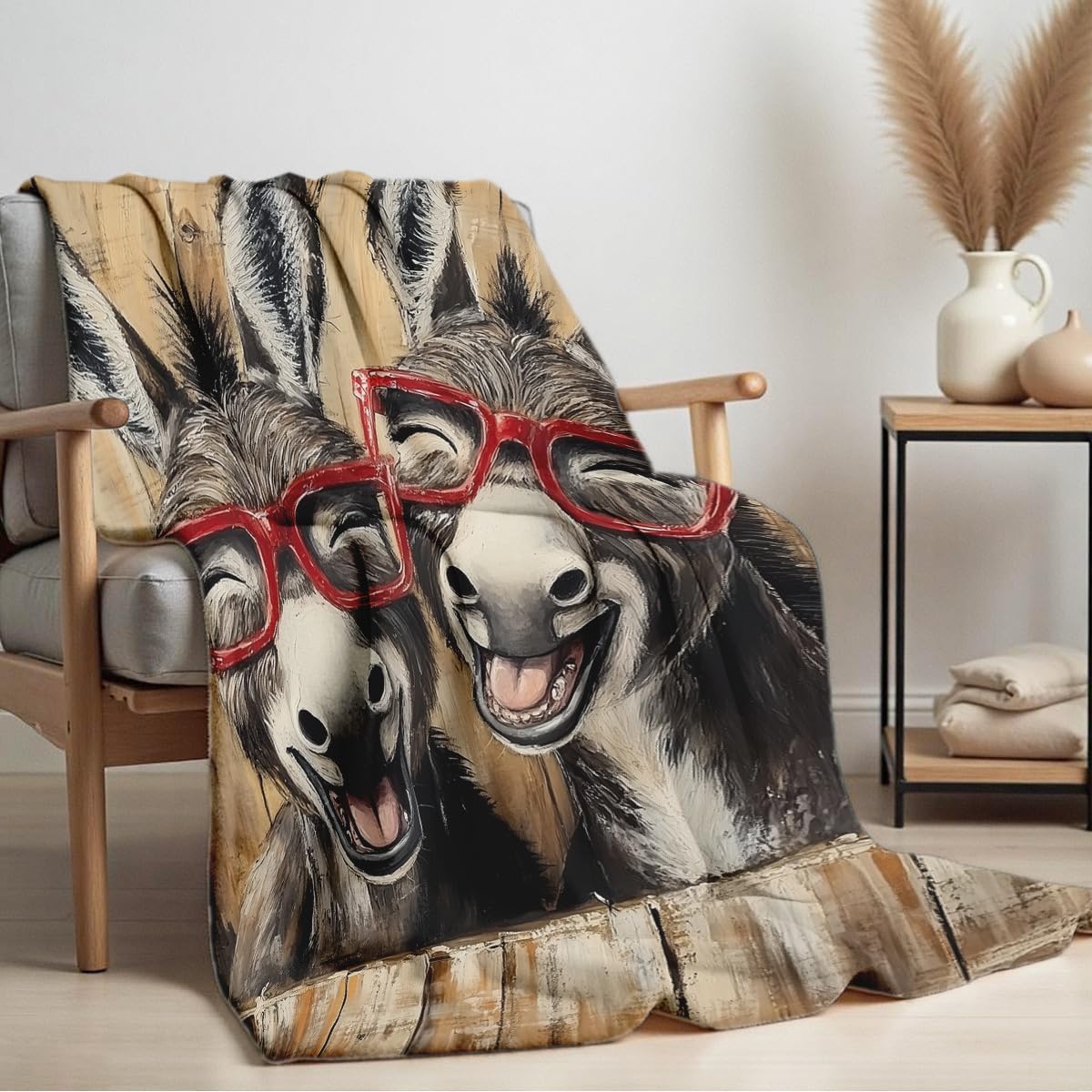 HUNXIAOJ Donkey Print Flannel Blanket Donkey Blanket Throw Funny Animal Bedding Couch Home Living Room Decor Gifts (49"x59")