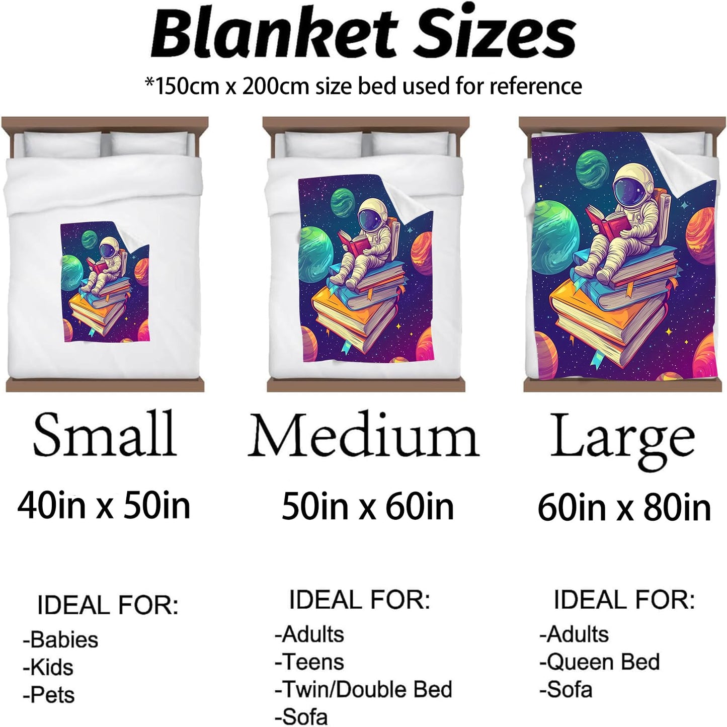 Kibue Space Reading Astronaut Blanket, Soft & Warm Flannel Throw - Cozy Lightweight Blankets for Travel, Decor, Bedroom, Office, Sofa for Adults Kids - Ideal for All Seasons 60"×50"