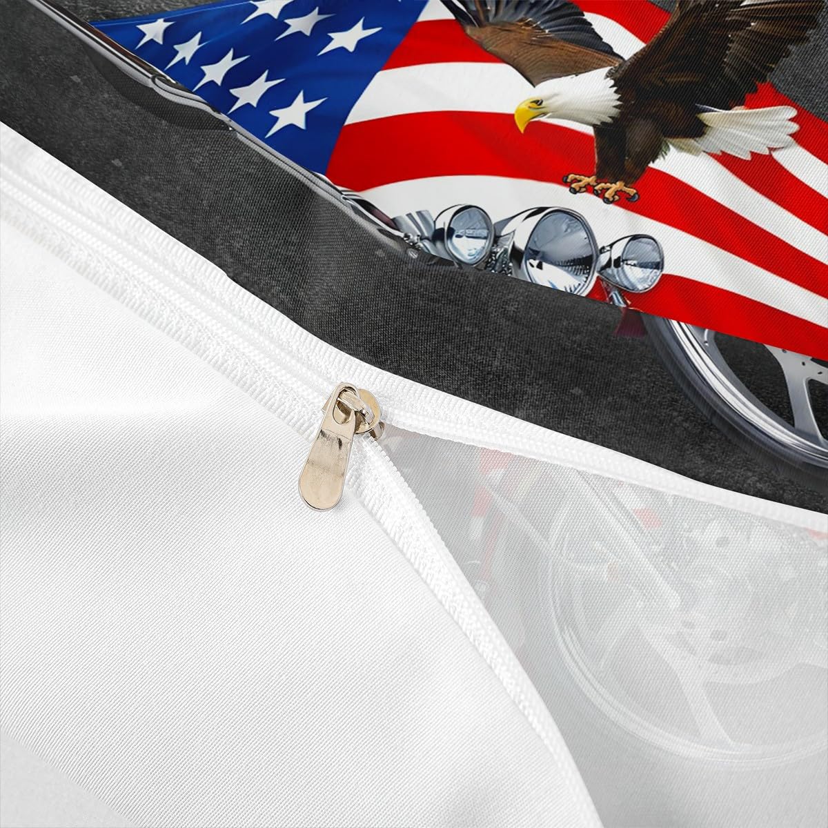 American Flag Duvet Cover Set King,Motorcycle Bedding Set 3pcs for Kids Teens Boys Girls Adult Room Decor,Eagle Animal Comforter Cover Brown Quilt Cover with 2 Pillowcases