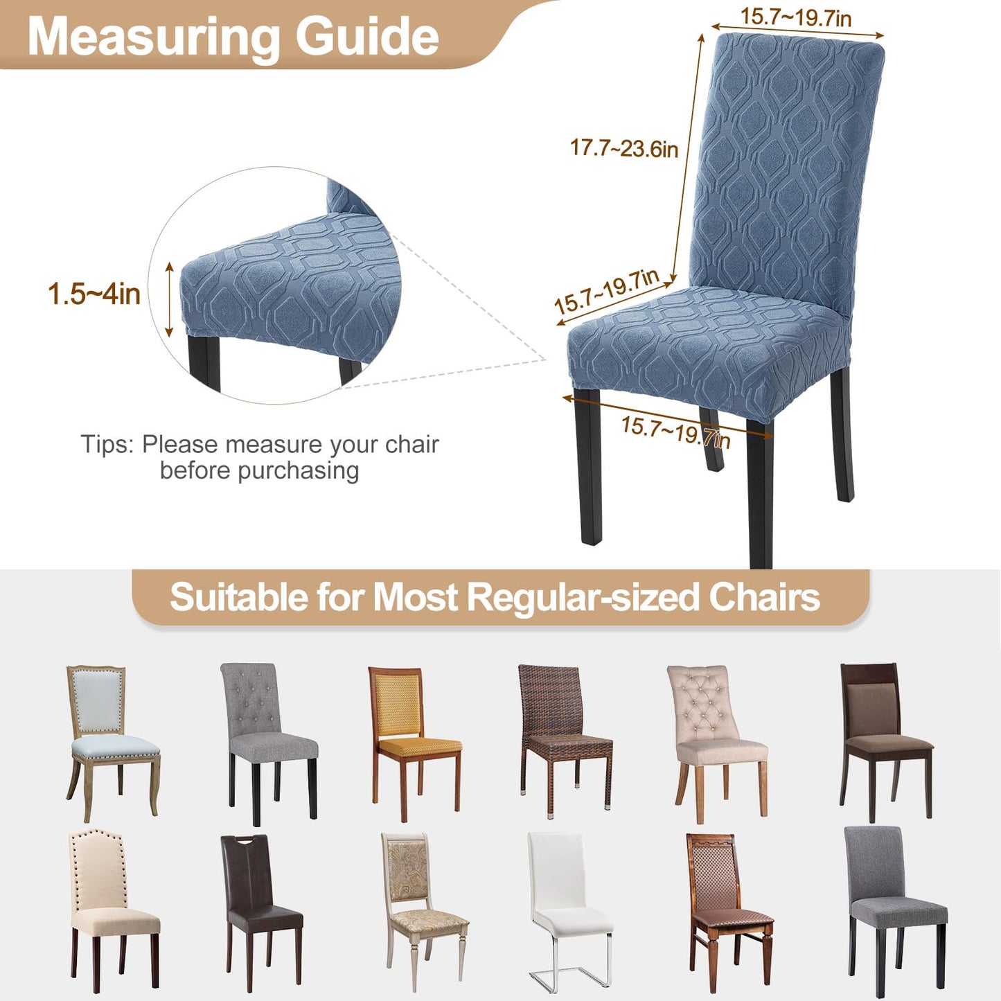 SearchI Dining Room Chair Covers Set of 4, Stretch Jacquard Parsons Chair Slipcovers Spandex Removable Washable Kitchen Chair Protector Cover for Dining Room, Hotel, Ceremony (Gray-Blue Geometric)