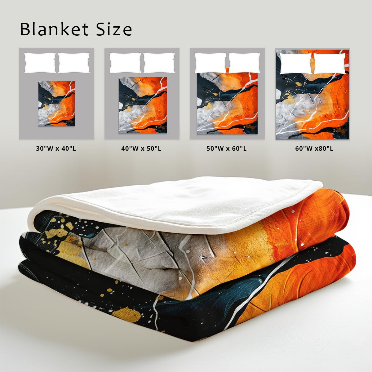 HUNXIAOJ Orange Blanket Throw for Couch Bed Abstract Print Blanket Soft Flannel Bedding Modern Bedroom Home Decor (49"x59")