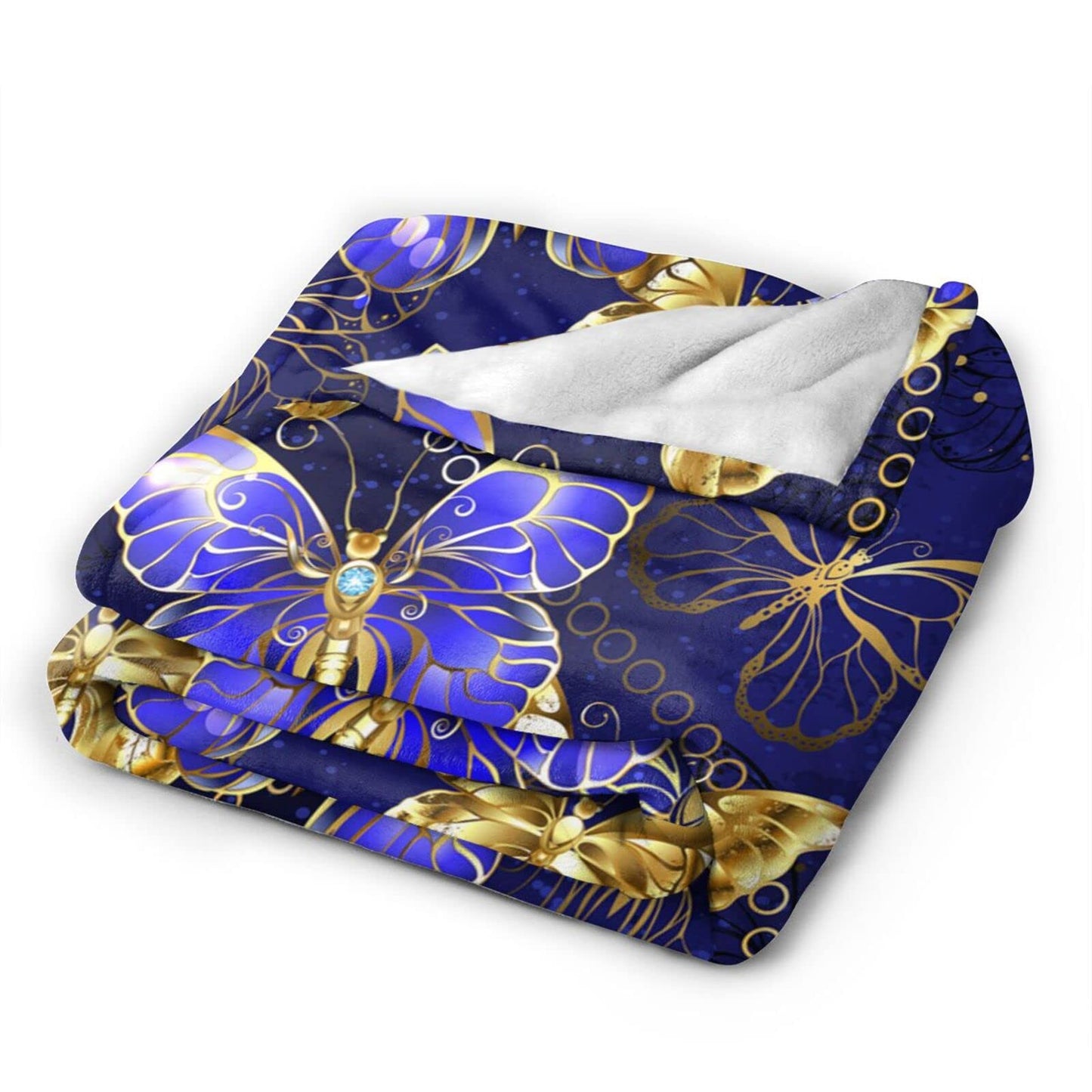 Majoug Purple and Gold Butterfly Pattern Throw Blanket Soft Lightweight Cozy Premium Flannel Warm Bed Blanket for Bedroom Living Couch All Seasons 50"X40"