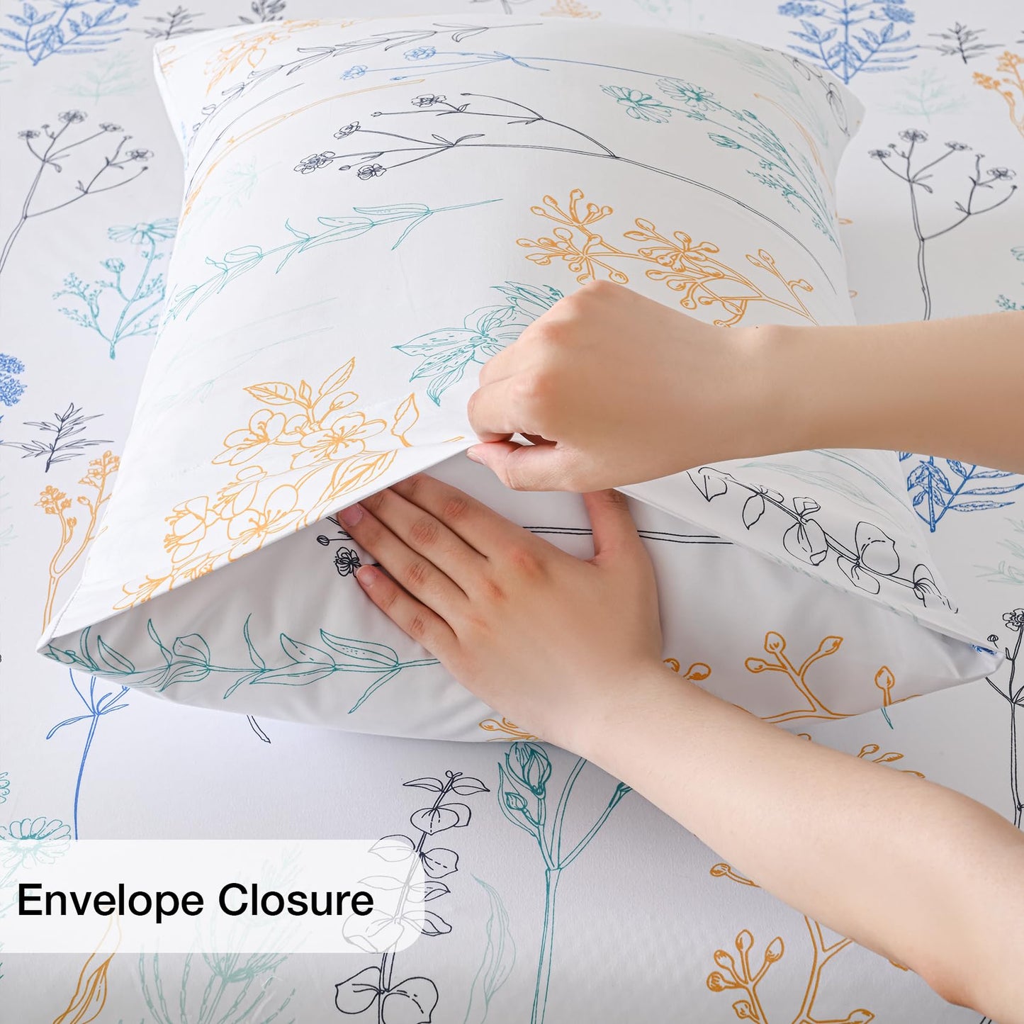 Yibeizi Floral Printed Sheet Set Queen, Boho Botanical Pattern Bed Sheets Microfiber Bedding Sheets & Pillowcases Soft 15" Extra Deep Pocket Fitted Bedsheet 4 Piece