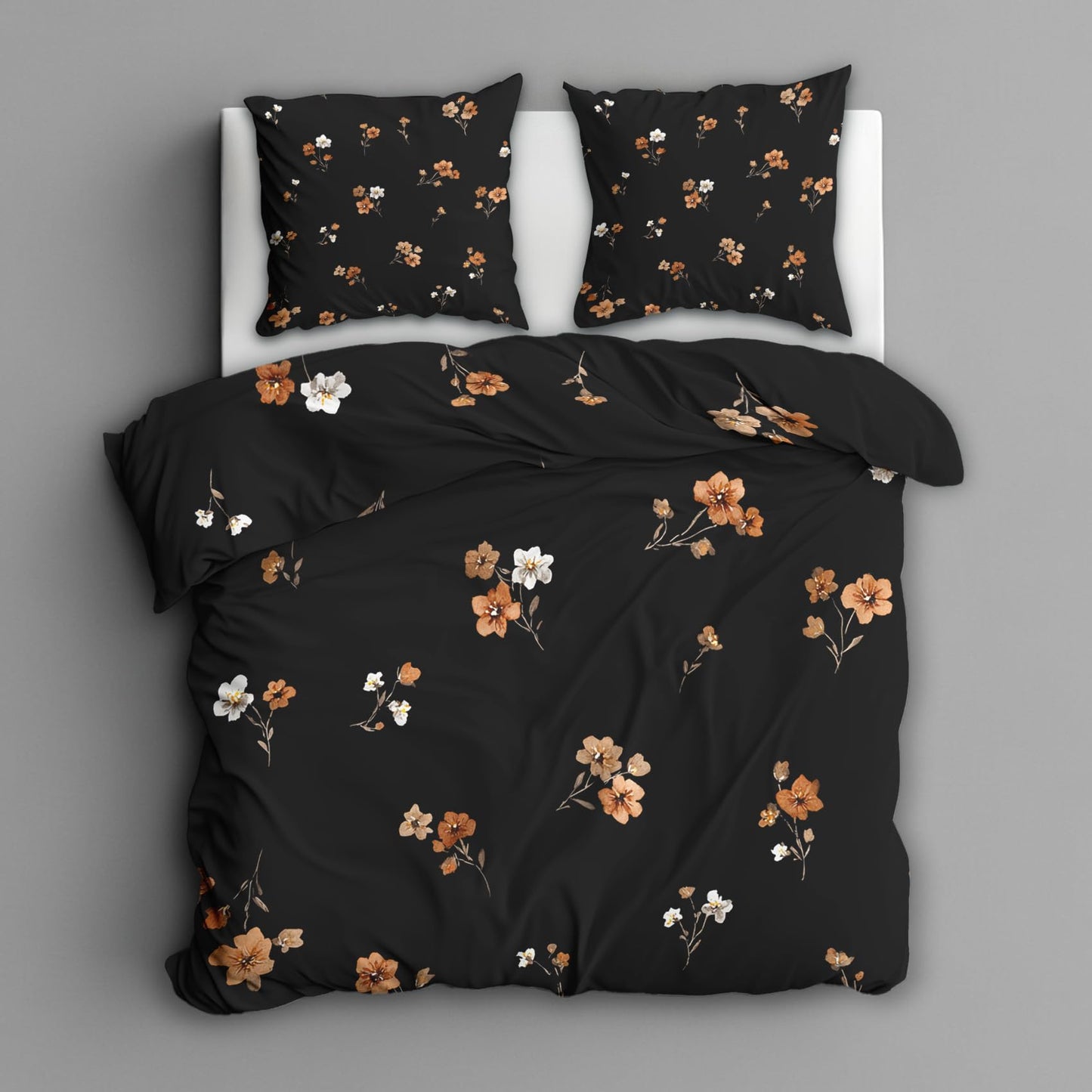 Black Floral King Size Duvet Cover Set 3 Piece, Botanical Flower Reversible Bedding with 2 Pillow Shams, Zipper & Ties, Ultra Soft Microfiber, Floral Bedroom Decorations 51A-I