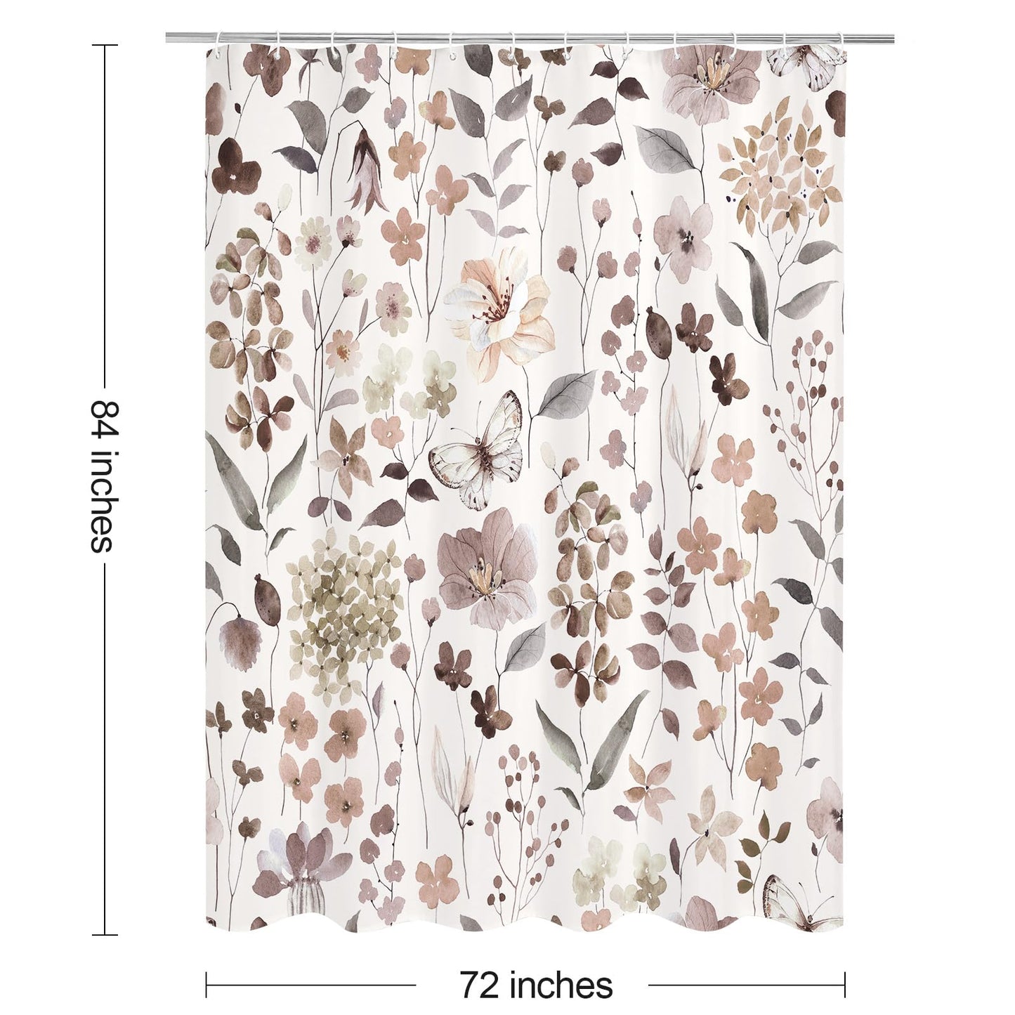 Litabel Extra Long Brown Floral Shower Curtain, Plant Leaves with Flower Shower Curtains for Summer Bathroom Decor, Modern Farmhouse Waterproof Botanical Bathroom Curtain 72x84 Inch
