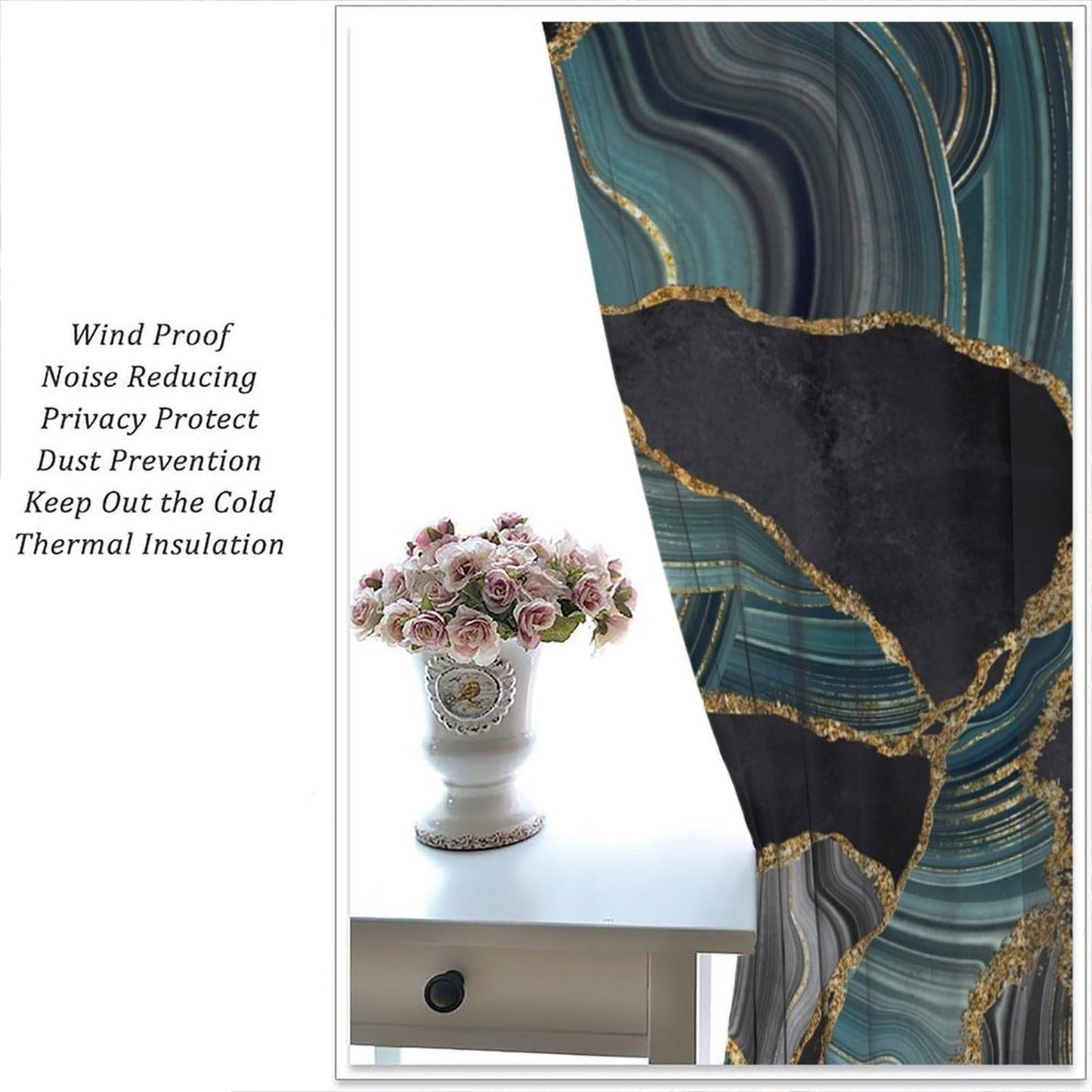 JADERYS Marble Blackout Curtains Modern Luxury Black Green Grey Abstract Texture Marble Art Print for Bedroom Living Room Bathroom Rod Pocket Decoration Window Drapes 2 Panels W21xL45in