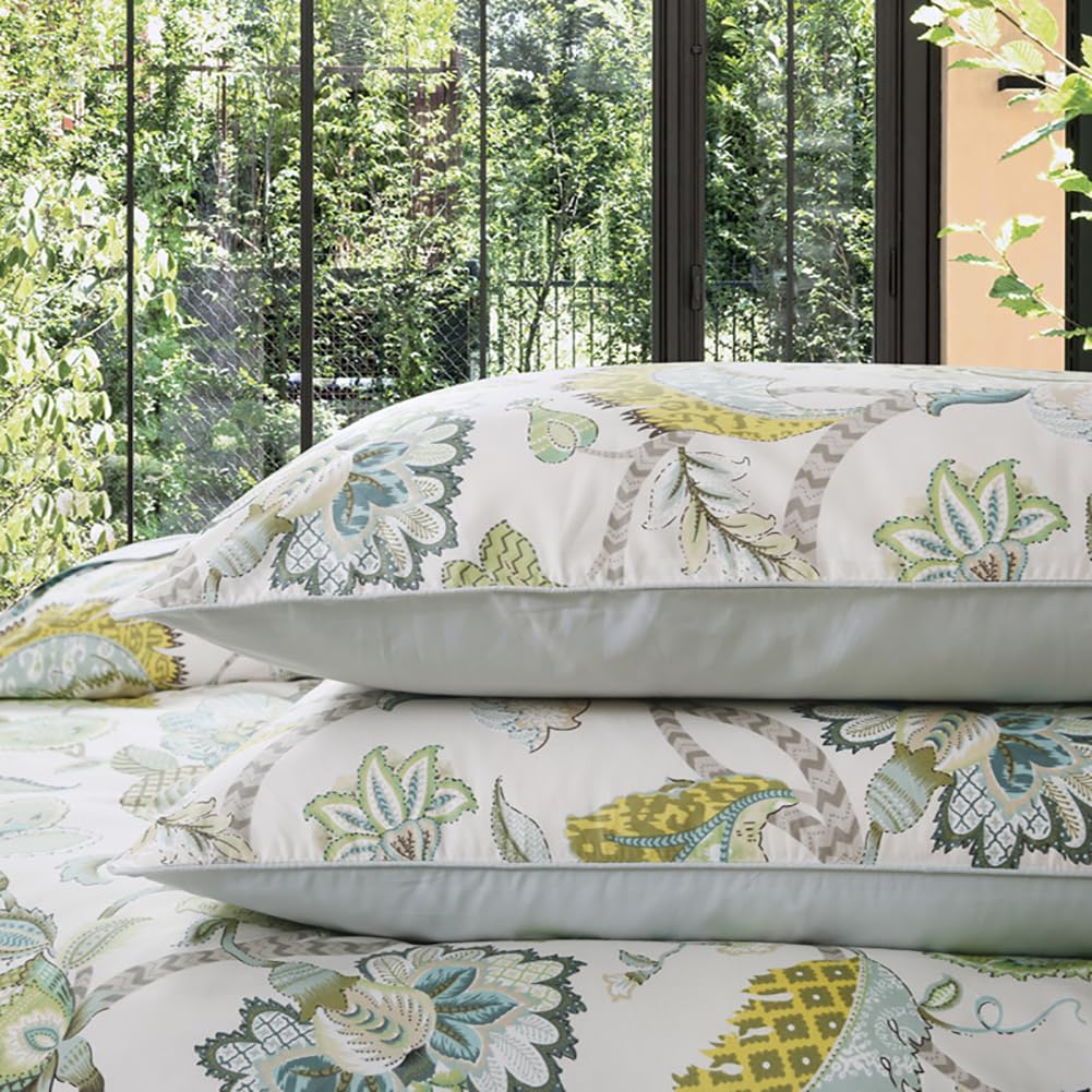 mixinni Boho-Chic King Size Duvet Cover Paisley Light Blue and Light Green Long Staple Cotton Bedding Set 1 Duvet Cover 2 Pillowcases for Him and Her, Easy Care, Soft and Durable- (3pcs, King Size)