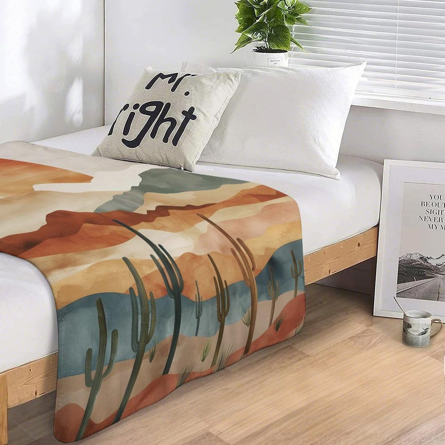 Sunset Desert Cactus Blanket, Southwest Landscape Throw, Soft Cozy Fleece Blankets for Kids Women Girls Nature Lovers, Modern Decor for Room Couch & Bed Birthday Gifts 50x60in