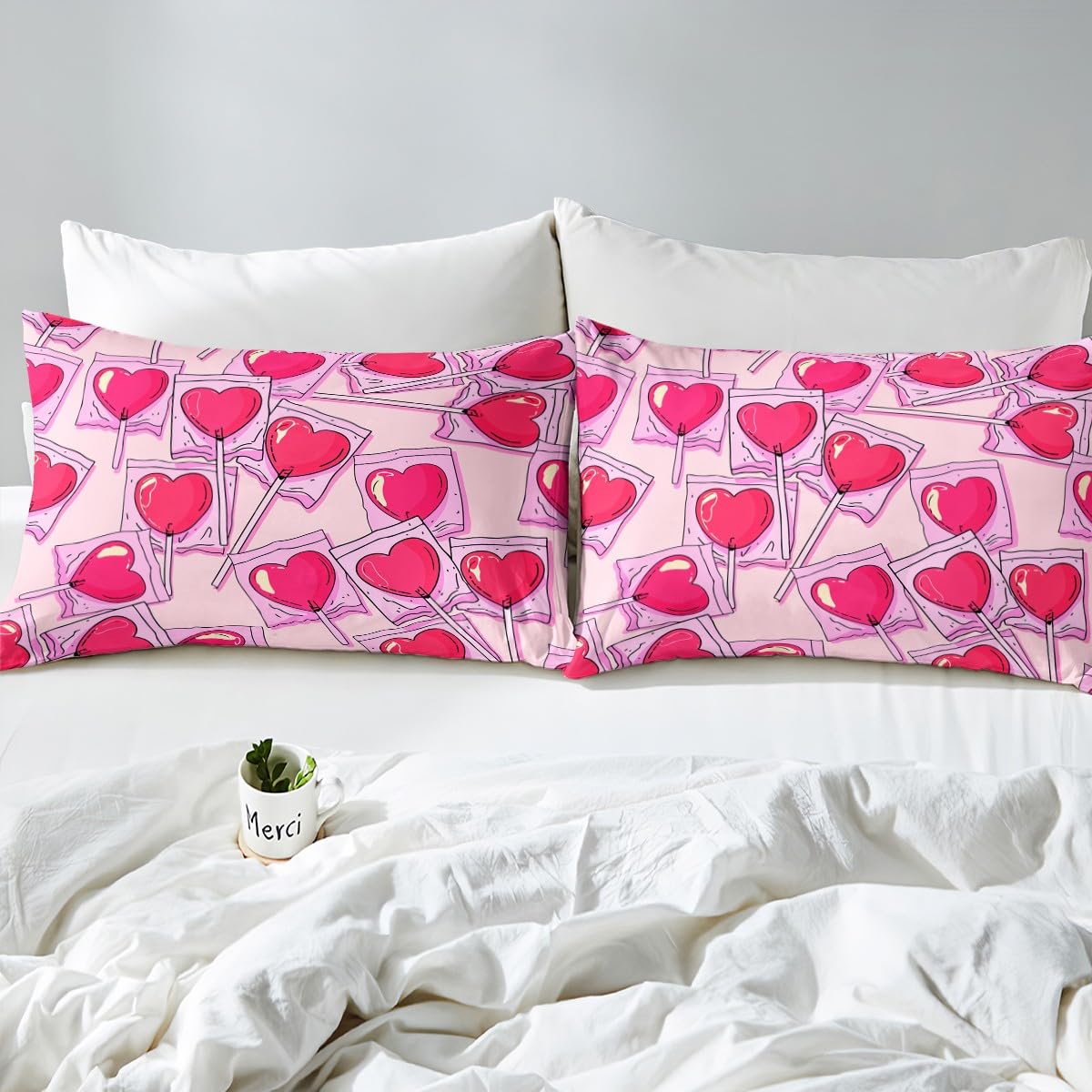 Feelyou Boys Girls Love Heart Bed Sheet Set Full Size, Valentine's Day Fitted Sheet Kids Red Heart Bedding Set Romantic Teens Bed Cover Bedroom Decor Lightweight Bed Set (No Flat Sheet)