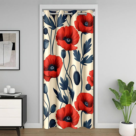 Feelyou Flower Door Curtain for Doorway Privacy Floral Flower Blossom Printed Closet Cover for Bedroom Living Room Red Floral Room Divider Curtain 42" x 84" Botanical Darkening Blackout Home Decor