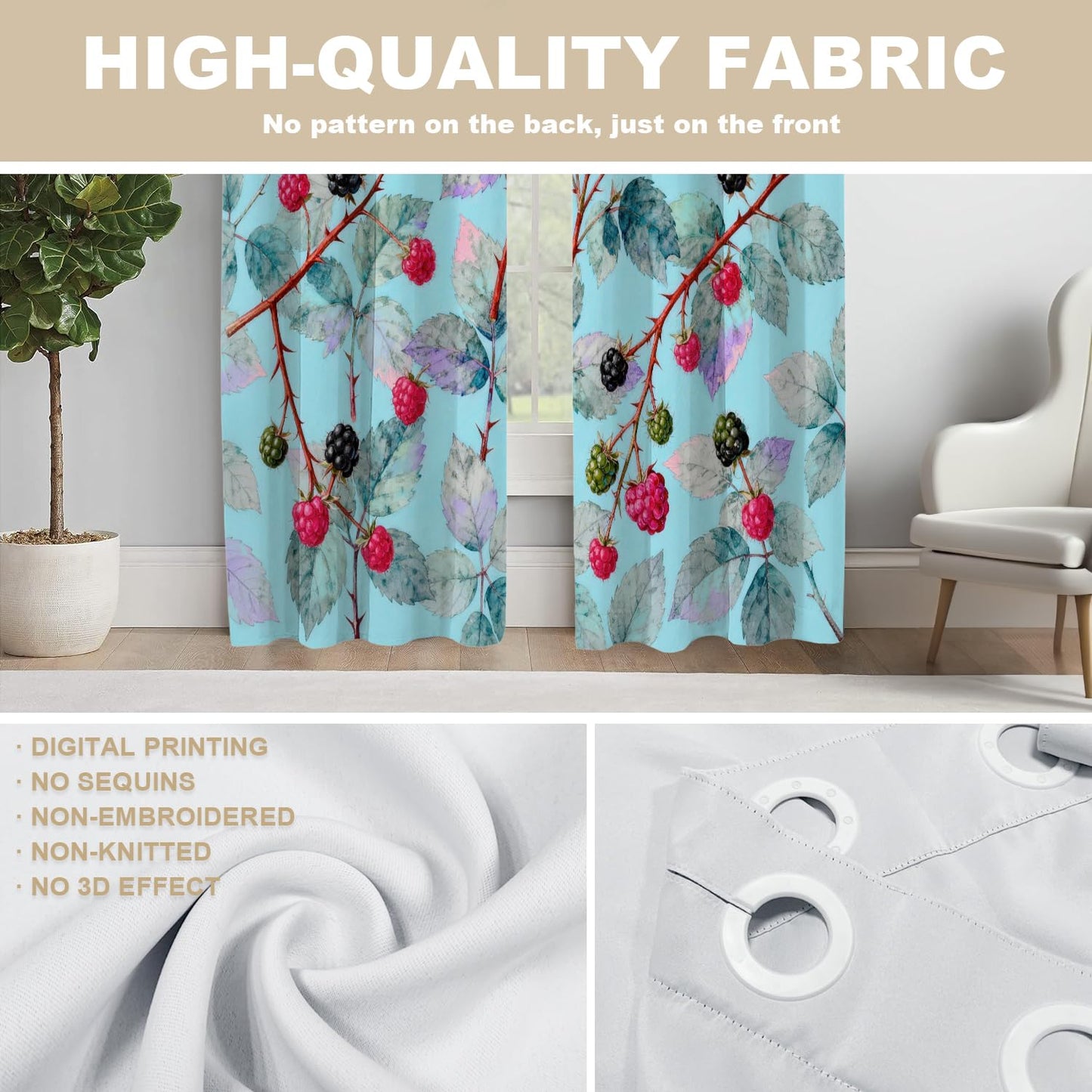 BaoNews Watercolor Light Blue Blackout Curtains for Bedroom, Teal Green Blue Black Abstract Drapes Plastic Grommet Top Insulated Thermal Living Room, 52X84 in 2 Panels