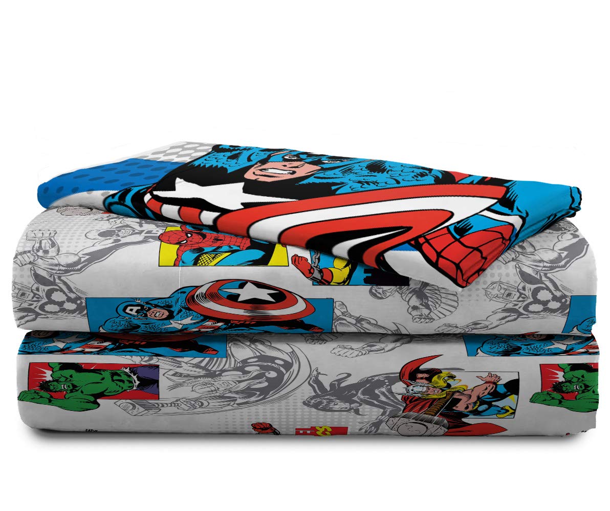 Jay Franco Kids Sheet Set with Fitted, Flat Sheets & Pillow Cover - Ultra-Soft Bedding with Pillowcase for Room Decor, White - Avengers, 4 Piece Full