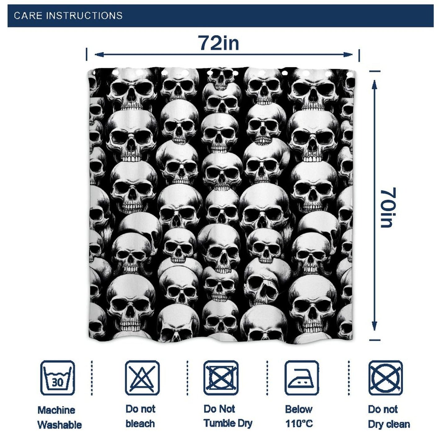 Meaudiwes Washable Shower Curtain Sets with 12 Shower Curtain Hooks, Cool Funny Goth Skulls Farmhouse Bathroom Shower Curtain 72"x 70"