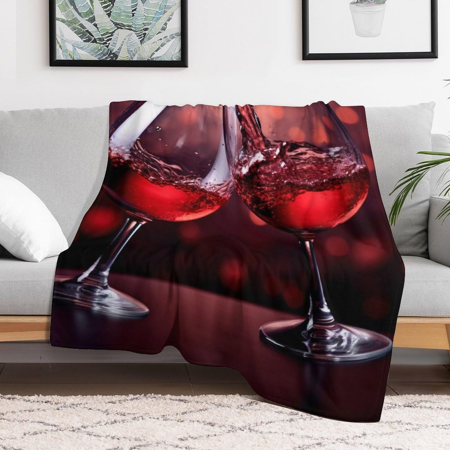 Vuiopuf Red Wine Glass Cheers Print Blanket Lightweight Wrinkle-Resistant for Cozy Lounging, Picnics, Yoga, Decor Gifting