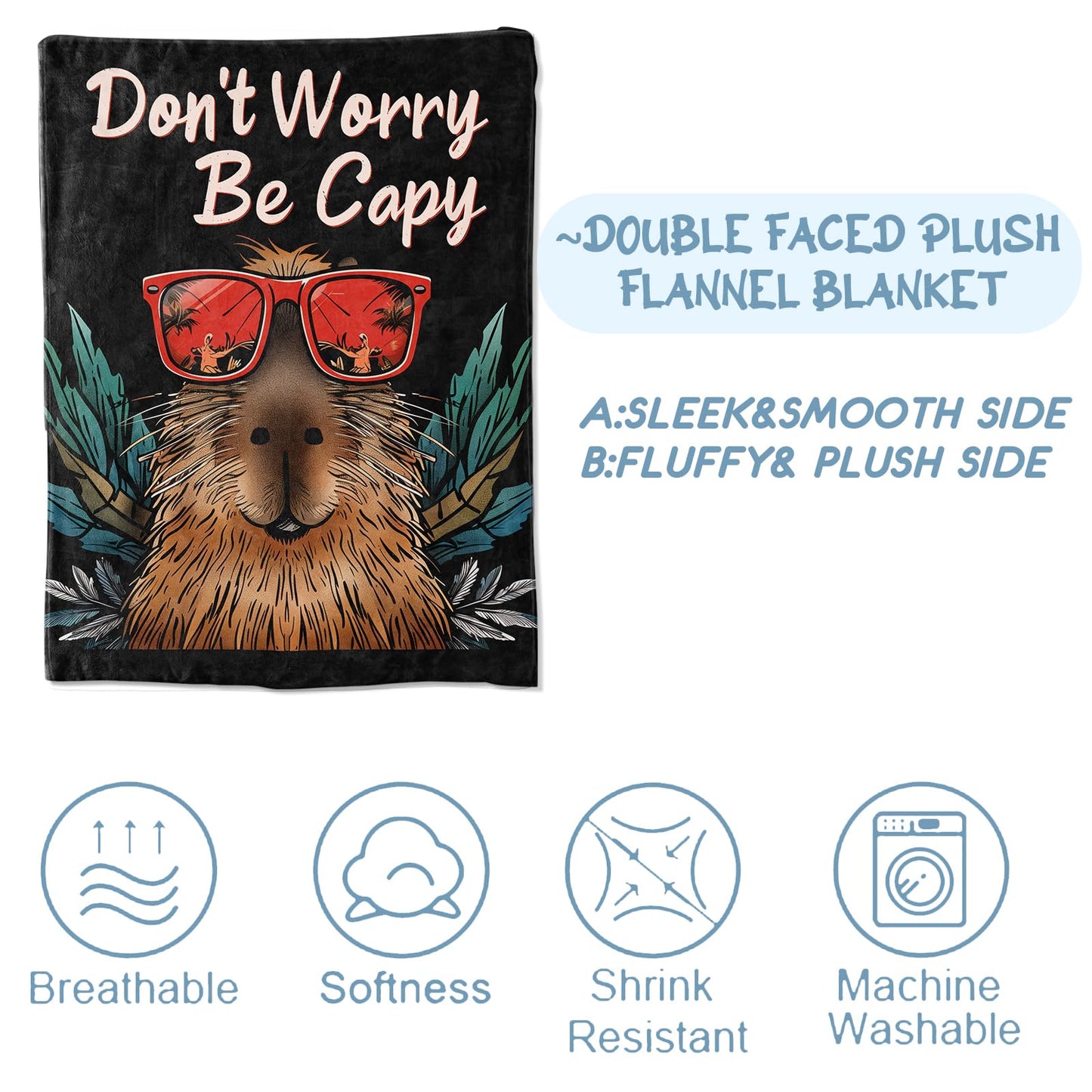 Zeleda Capybara Blanket for Boys Kids Adults, Flannel Capybara Blankets Gifts, Stylish Don't Worry Capybara Throw Blanket for Sofa Couch Bed Living Room Soft Warm Cozy Capybara Decor 60"" x 50""