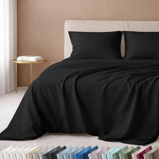 California Design Den Full Sheet Set - Luxury 600 Thread Count Sateen, Natural 100% Cotton Bed Sheets, Fully Elasticized Deep Pockets, Crisp, Cool and Durable Bedding - Black