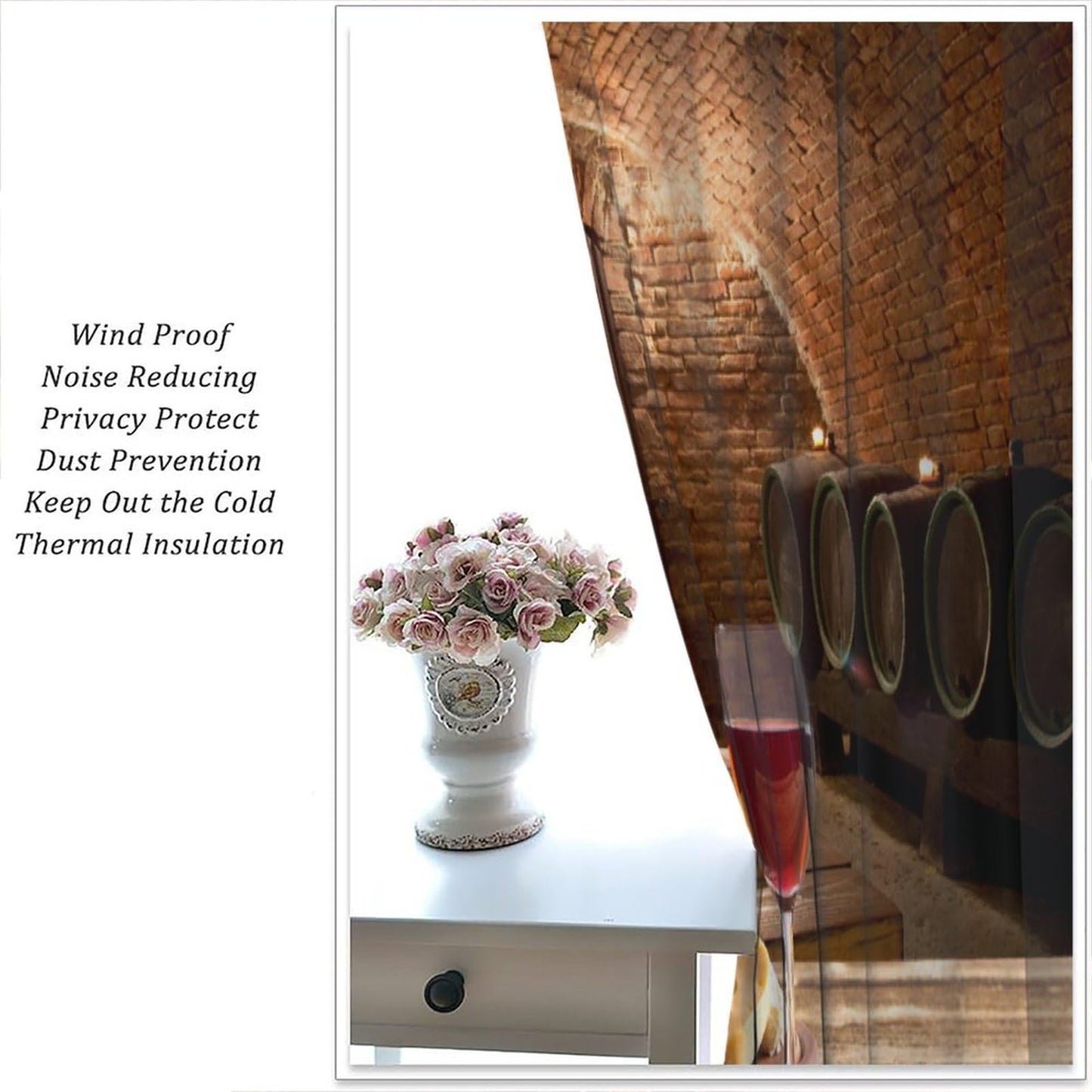 JADERYS Wine Curtains Tasty Red Wine Wooden Cask Bedroom Living Room Kitchen Blackout Rod Pocket Decoration Window Drapes 2 Panels W21xL45in