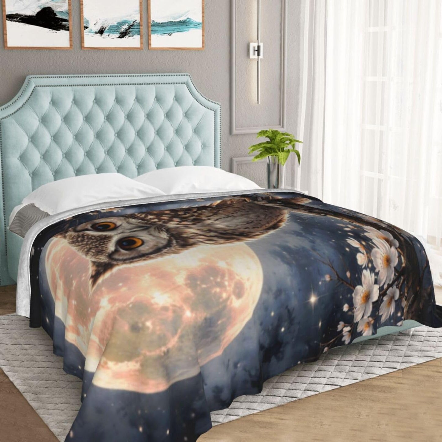 Owl Blanket, Gifts for Women, Magical Night Sky Soft Lightweight Throw Blankets for Kids, Travel Bed Living Room Decor, 50x60in