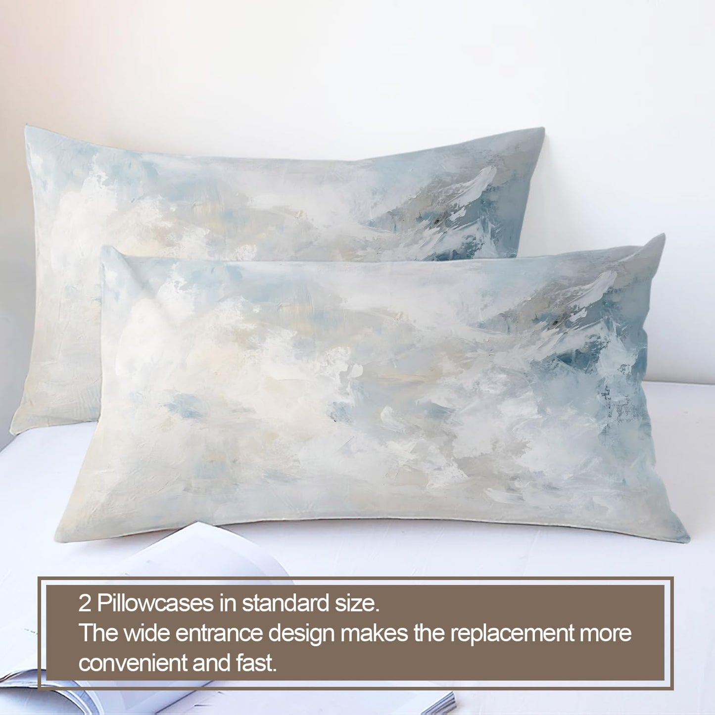 PAISUOQ Abstract Duvet Cover Full Size, Grunge Style Bedding, 3 Piece, Soft Microfiber Patterned Comforter Cover with Zipper Ties & 2 Pillowcase, Blue & Gray Bedroom Decor & Gifts
