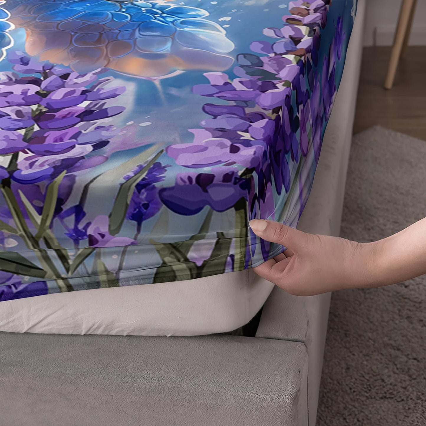 UEVBF Kids Sea Turtle Fitted Sheet Set Full Size,Dream Sky Purple Lavender Bedding for Boys Girls Teens Bedroom Decor,Coastal Bedding Sets,1 Fitted Sheet+2 Pillowcases.